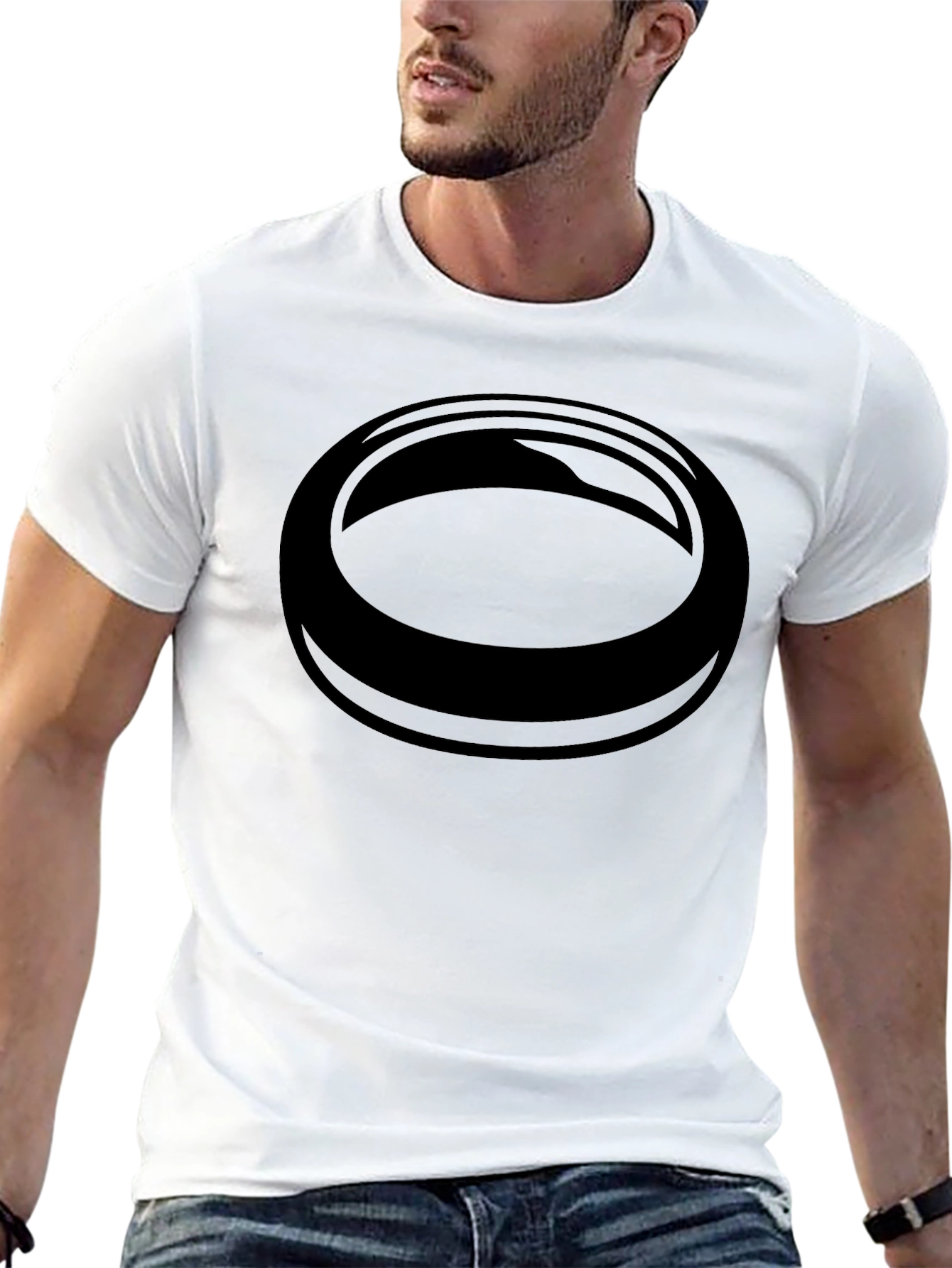 Modern Black Graphic Tee - Abstract Circle Design