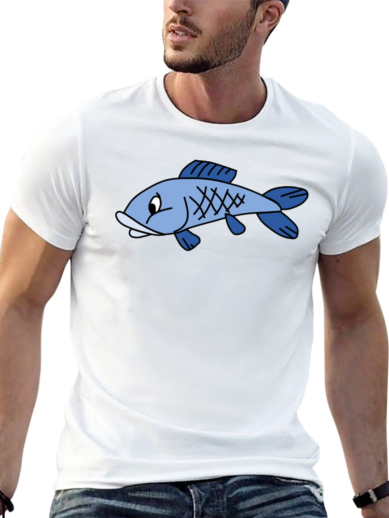 Funny Fish Graphic Tee - Black Cotton T-Shirt