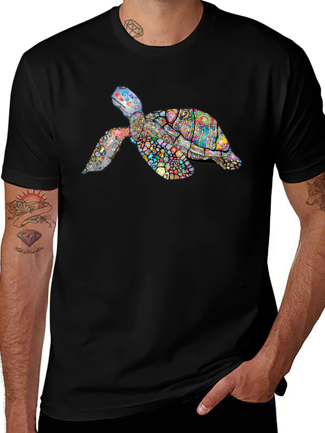 Turtle Graphic Print Mens Tee - Black