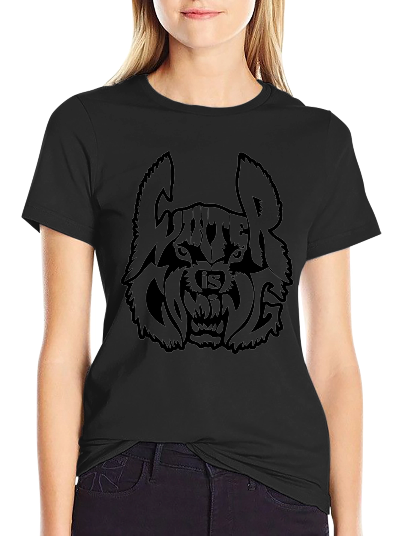 Mens Black Graphic Wolf T-Shirt