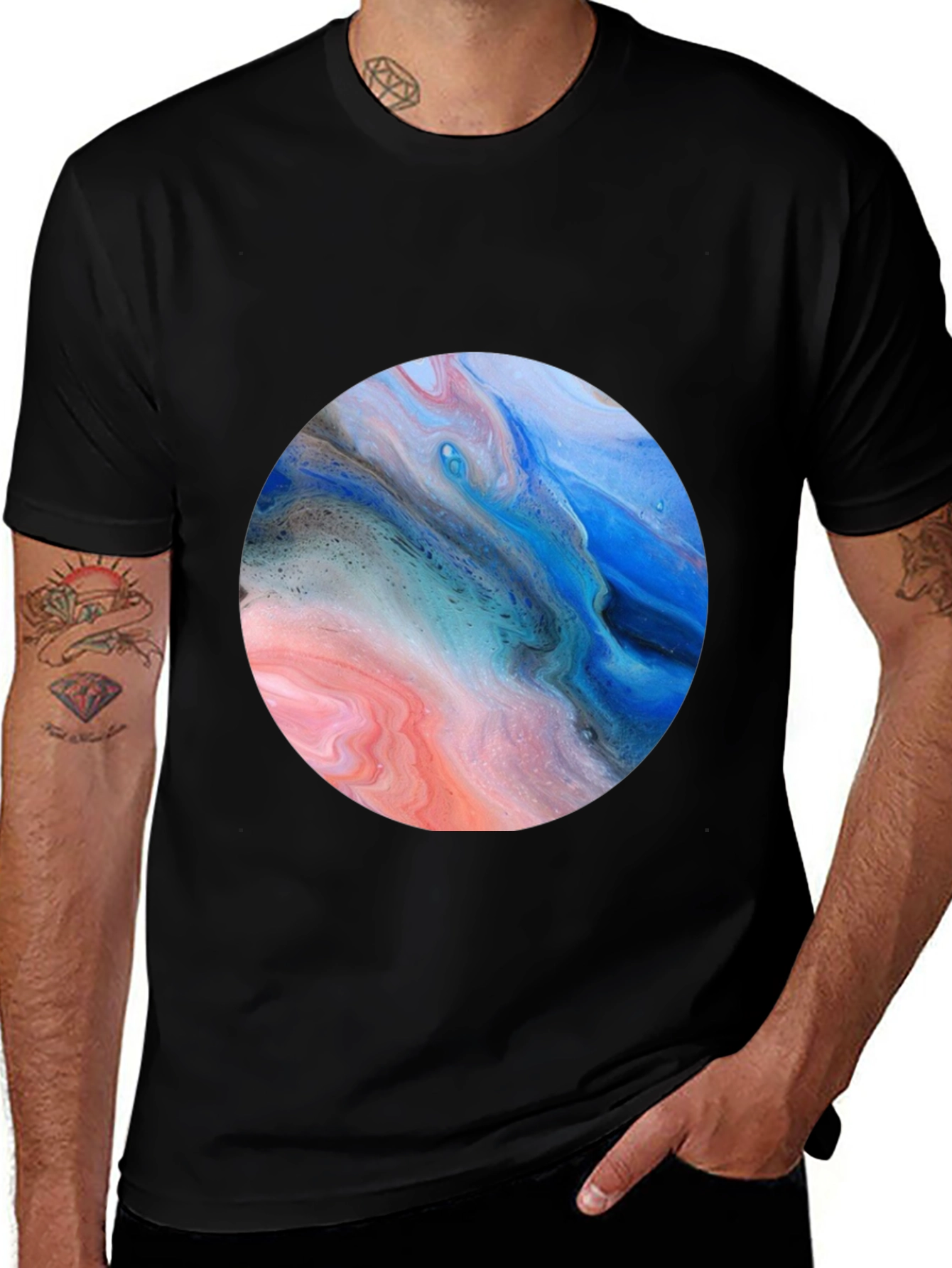 Abstract Swirl Circle Graphic Black T-Shirt