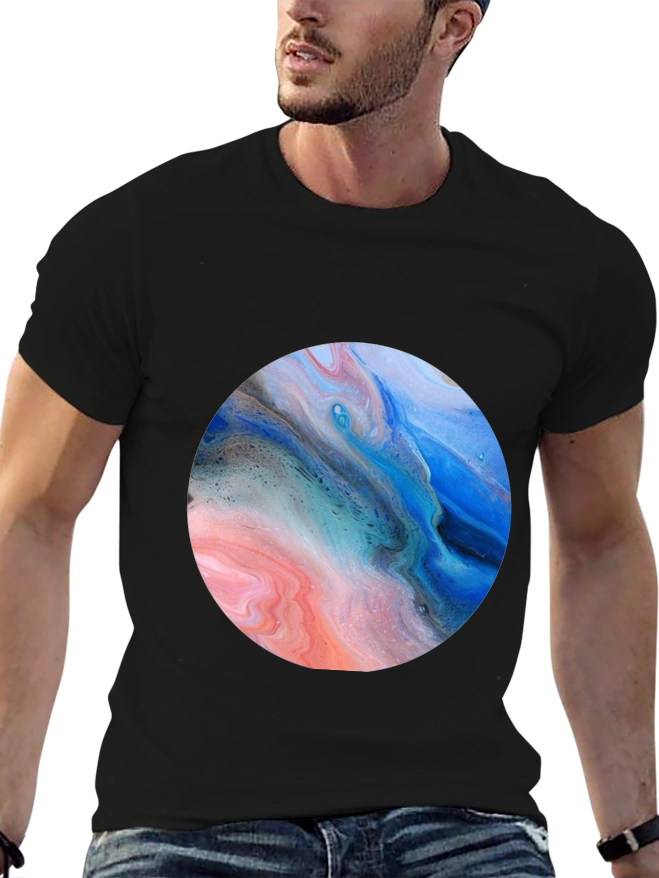 Abstract Swirl Circle Graphic Black T-Shirt