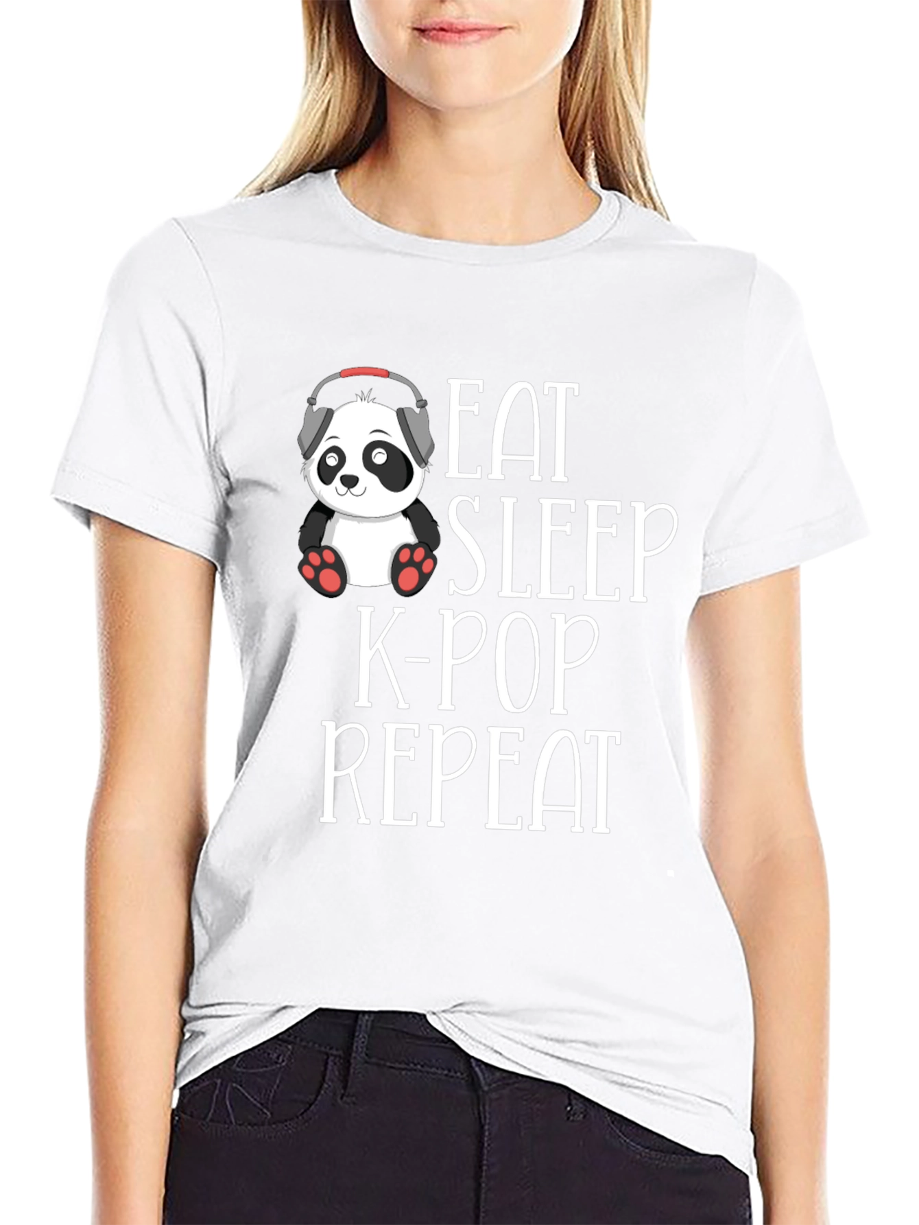 Eat Sleep K-Pop Repeat Black Graphic Tee Shirt