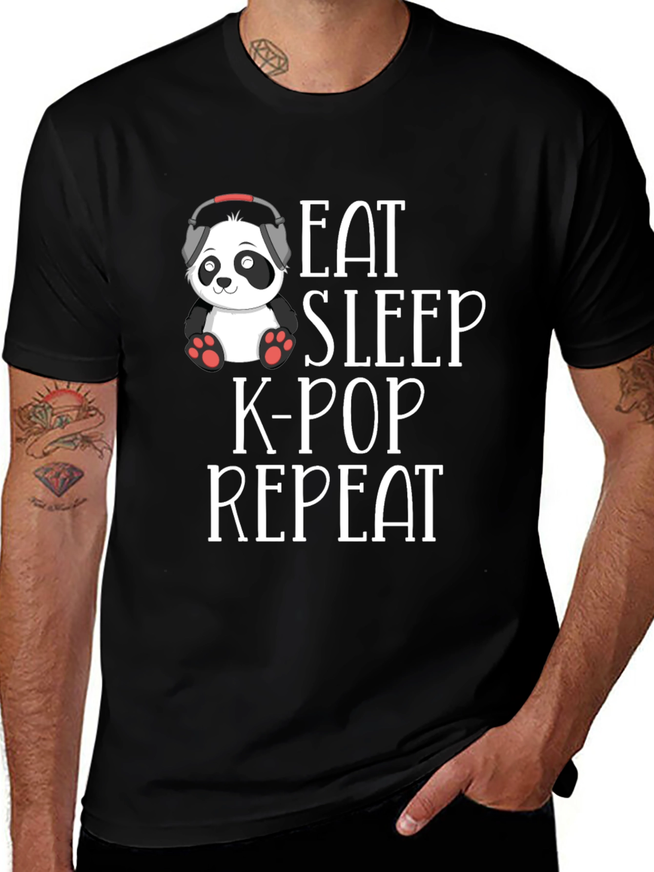 Eat Sleep K-Pop Repeat Black Graphic Tee Shirt