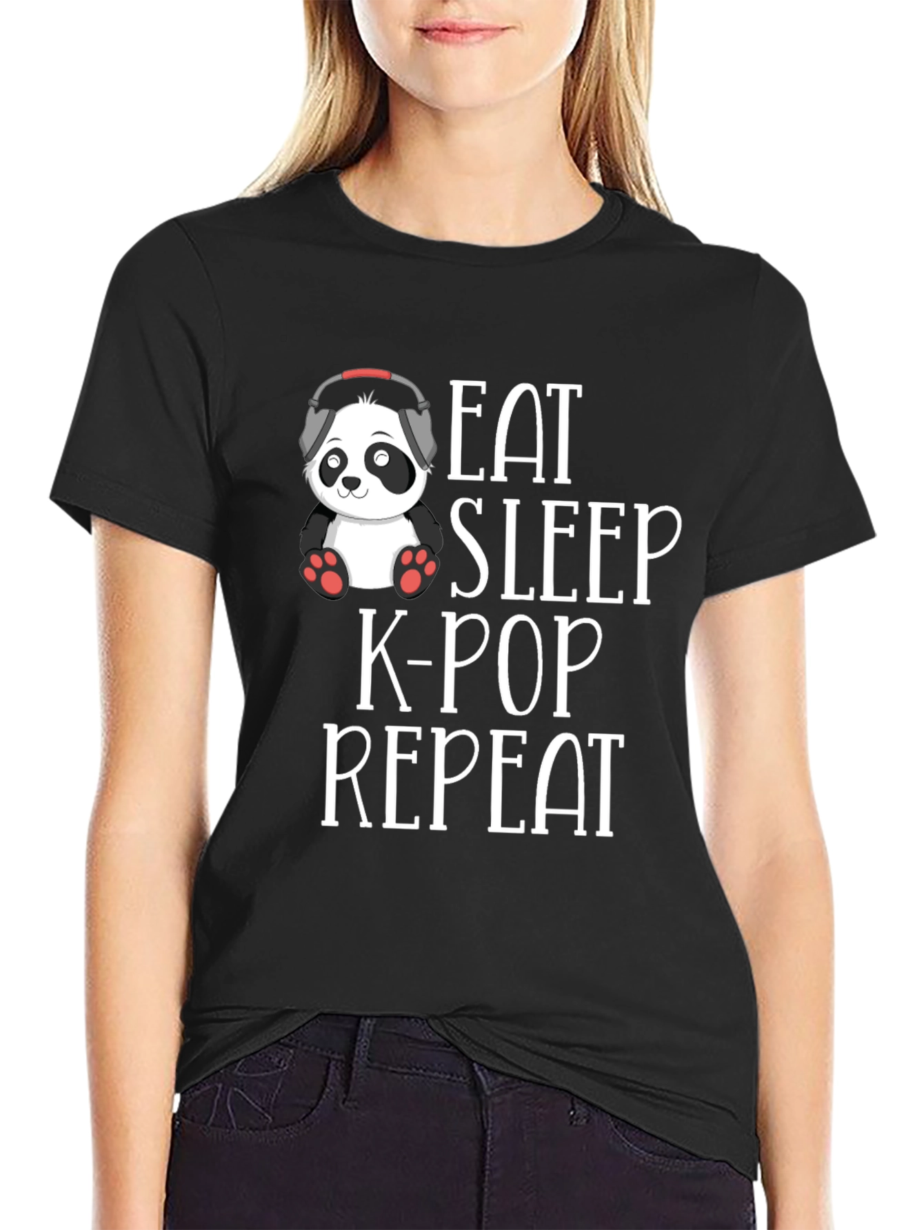 Eat Sleep K-Pop Repeat Black Graphic Tee Shirt