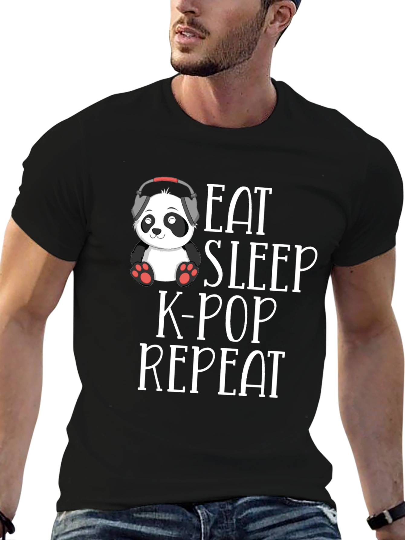 Eat Sleep K-Pop Repeat Black Graphic Tee Shirt
