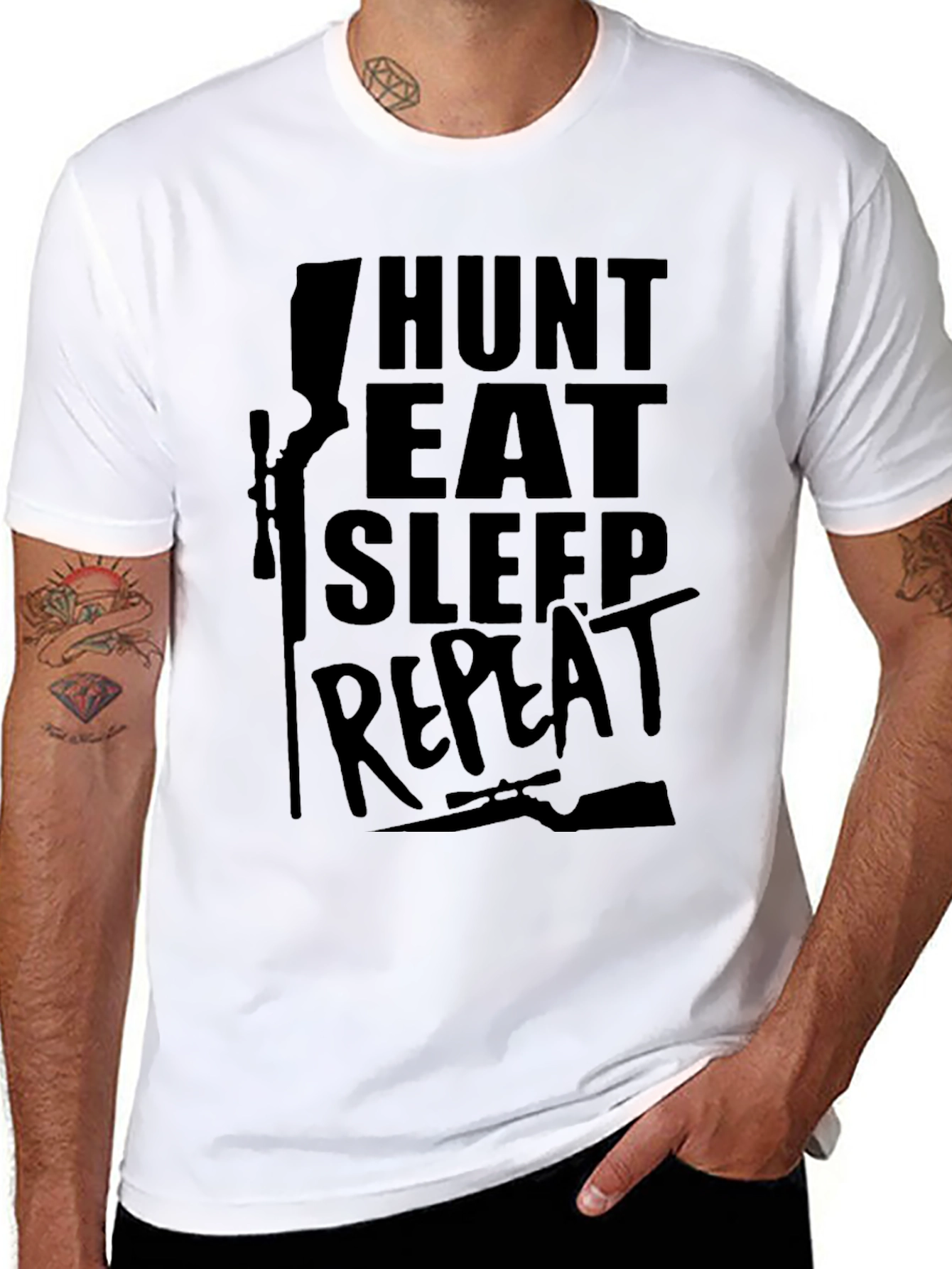 Hunt Eat Sleep Repeat Black Graphic T-Shirt