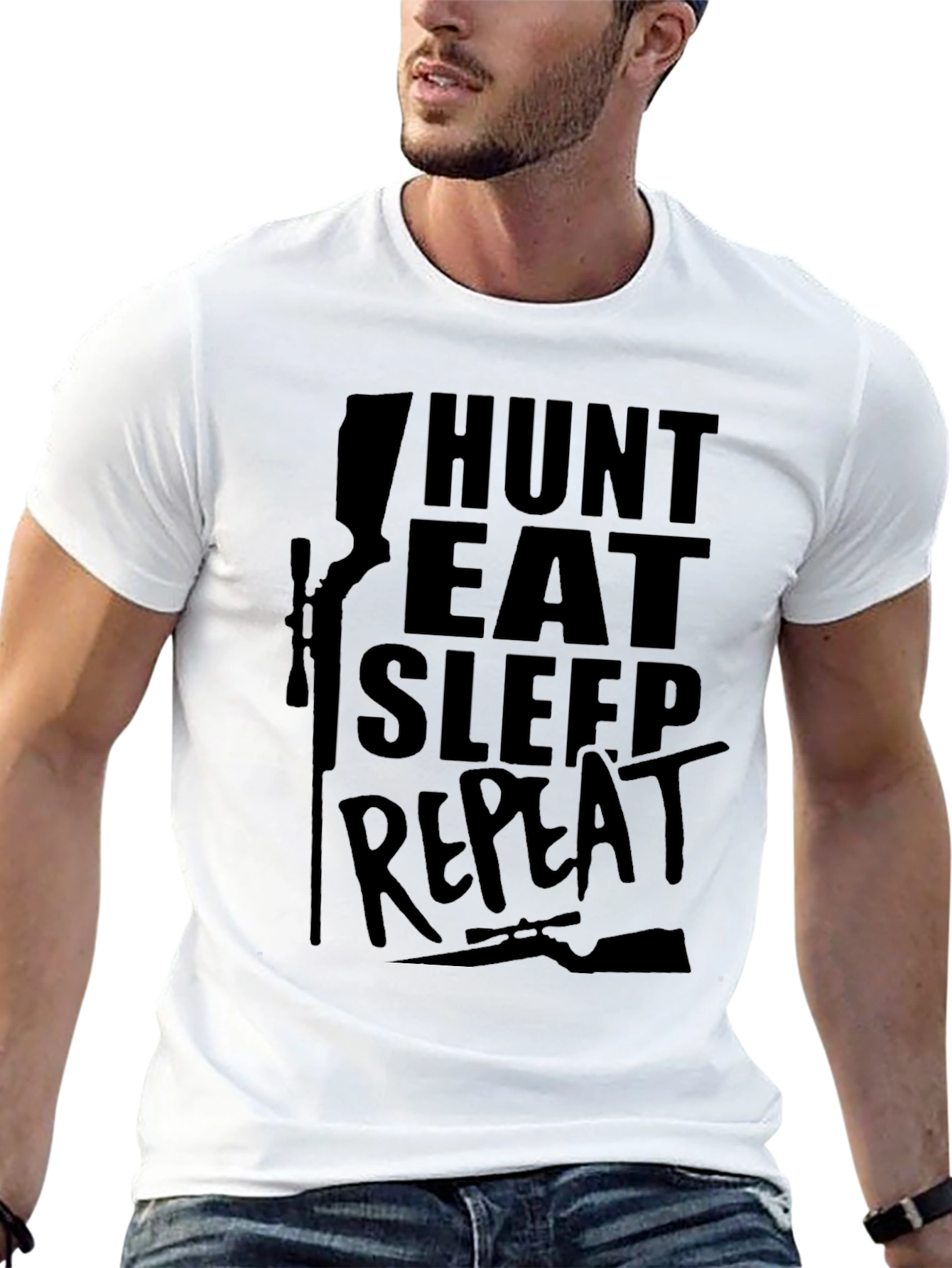 Hunt Eat Sleep Repeat Black Graphic T-Shirt