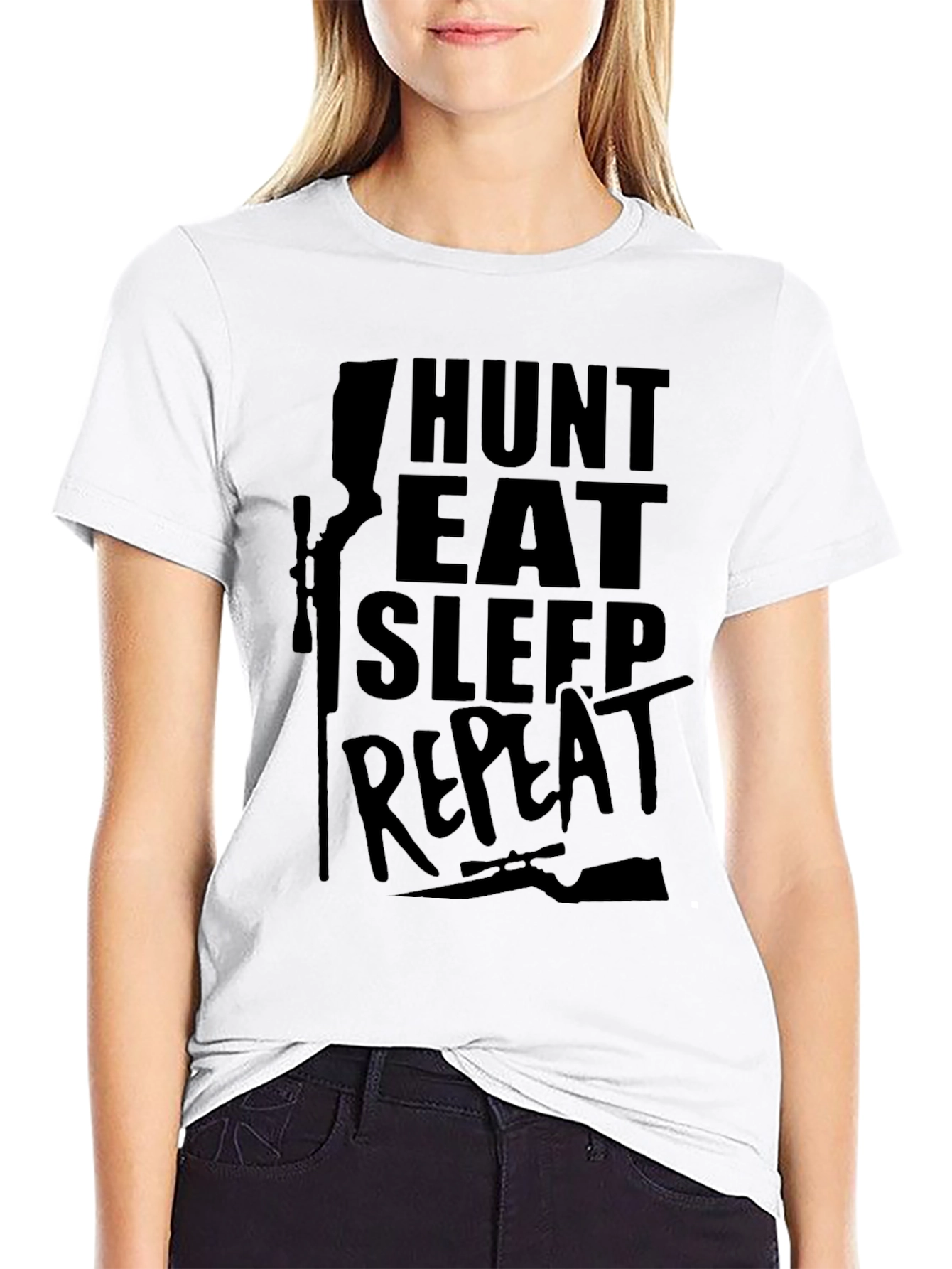 Hunt Eat Sleep Repeat Black Graphic T-Shirt