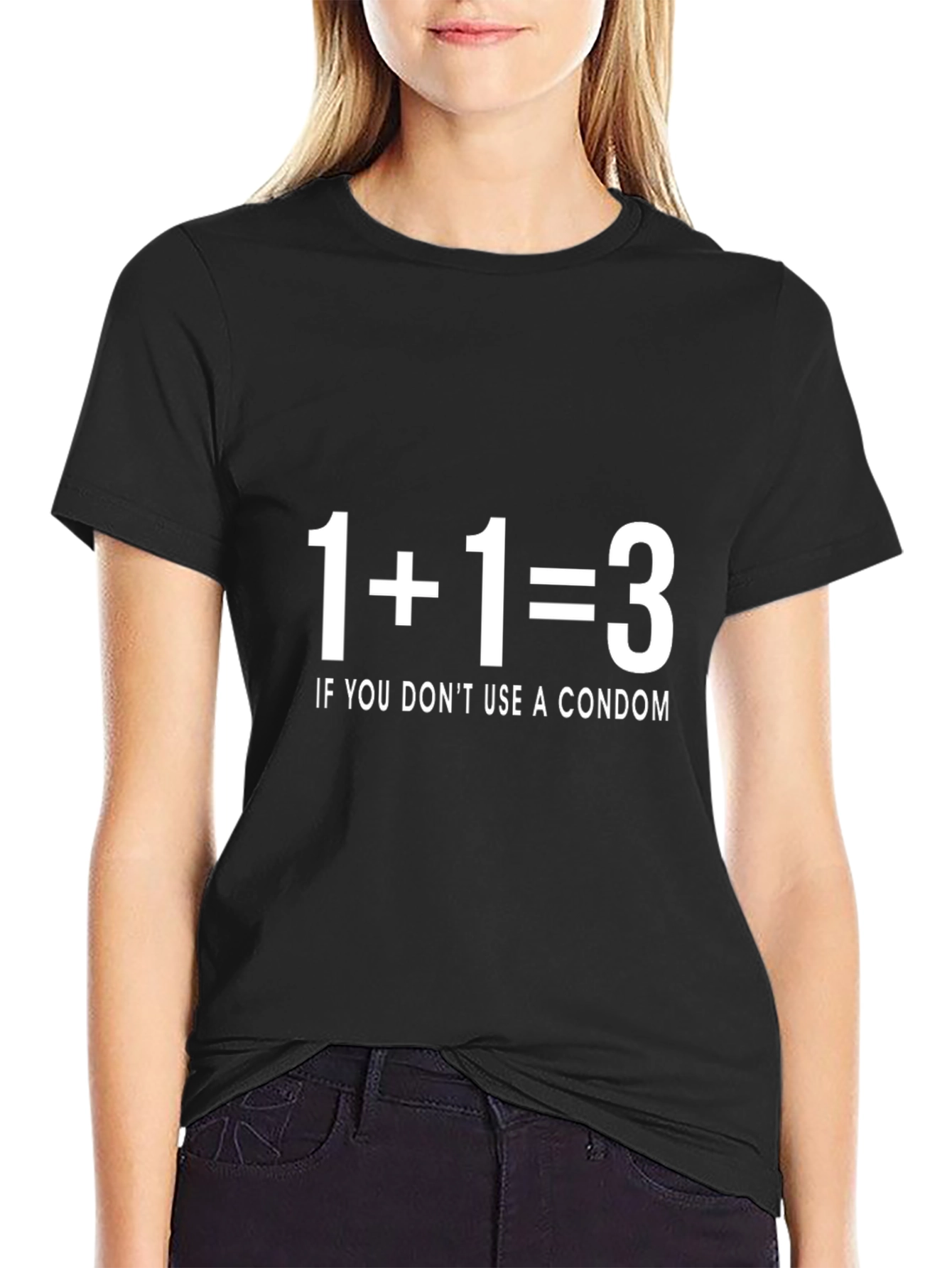 Funny 1+1=3 Condom Joke Graphic T-Shirt
