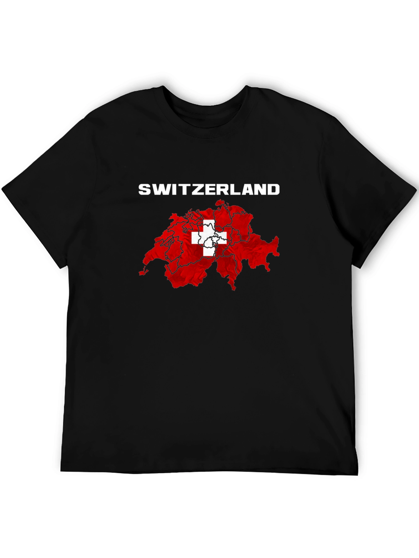 Switzerland Flag Map T-Shirt - Black