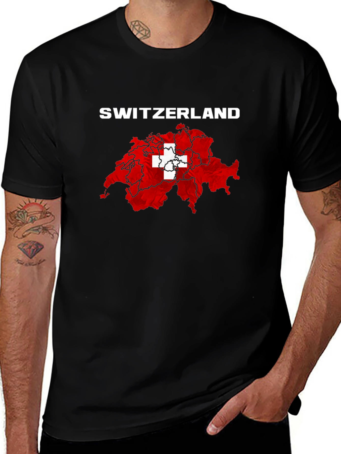Switzerland Flag Map T-Shirt - Black