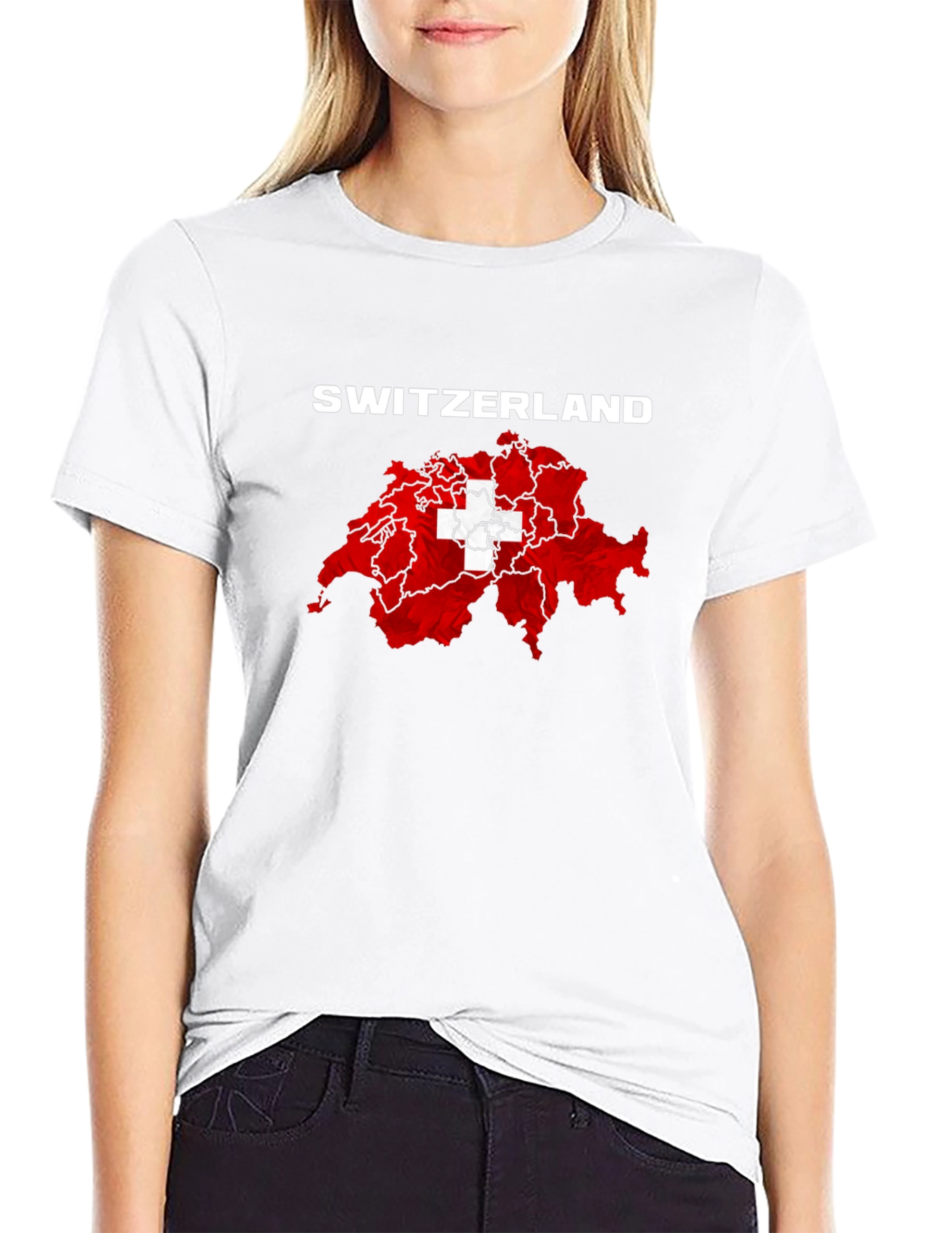 Switzerland Flag Map T-Shirt - Black