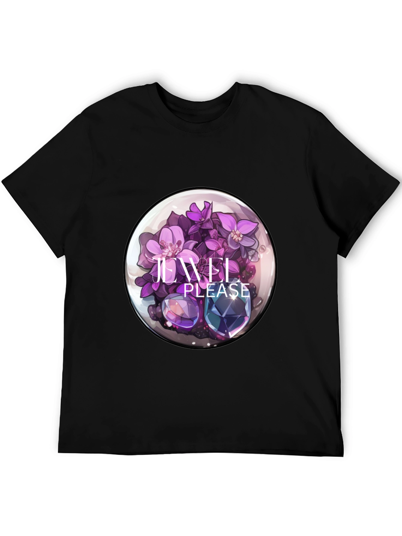 Floral Jewel Graphic Tee - Sleek Black T-Shirt