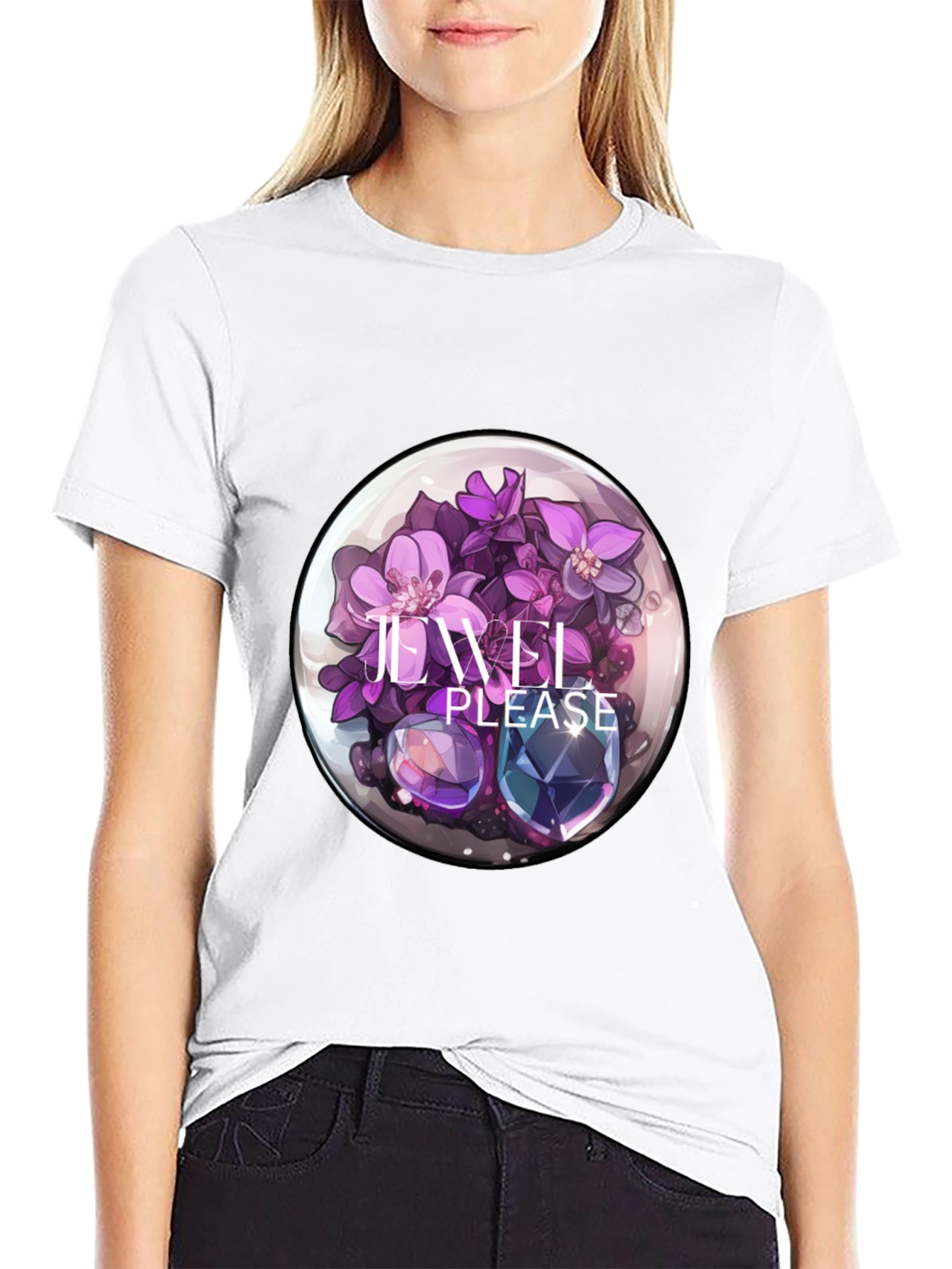 Floral Jewel Graphic Tee - Sleek Black T-Shirt