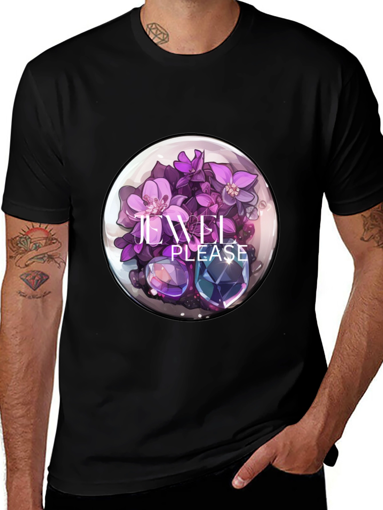 Floral Jewel Graphic Tee - Sleek Black T-Shirt