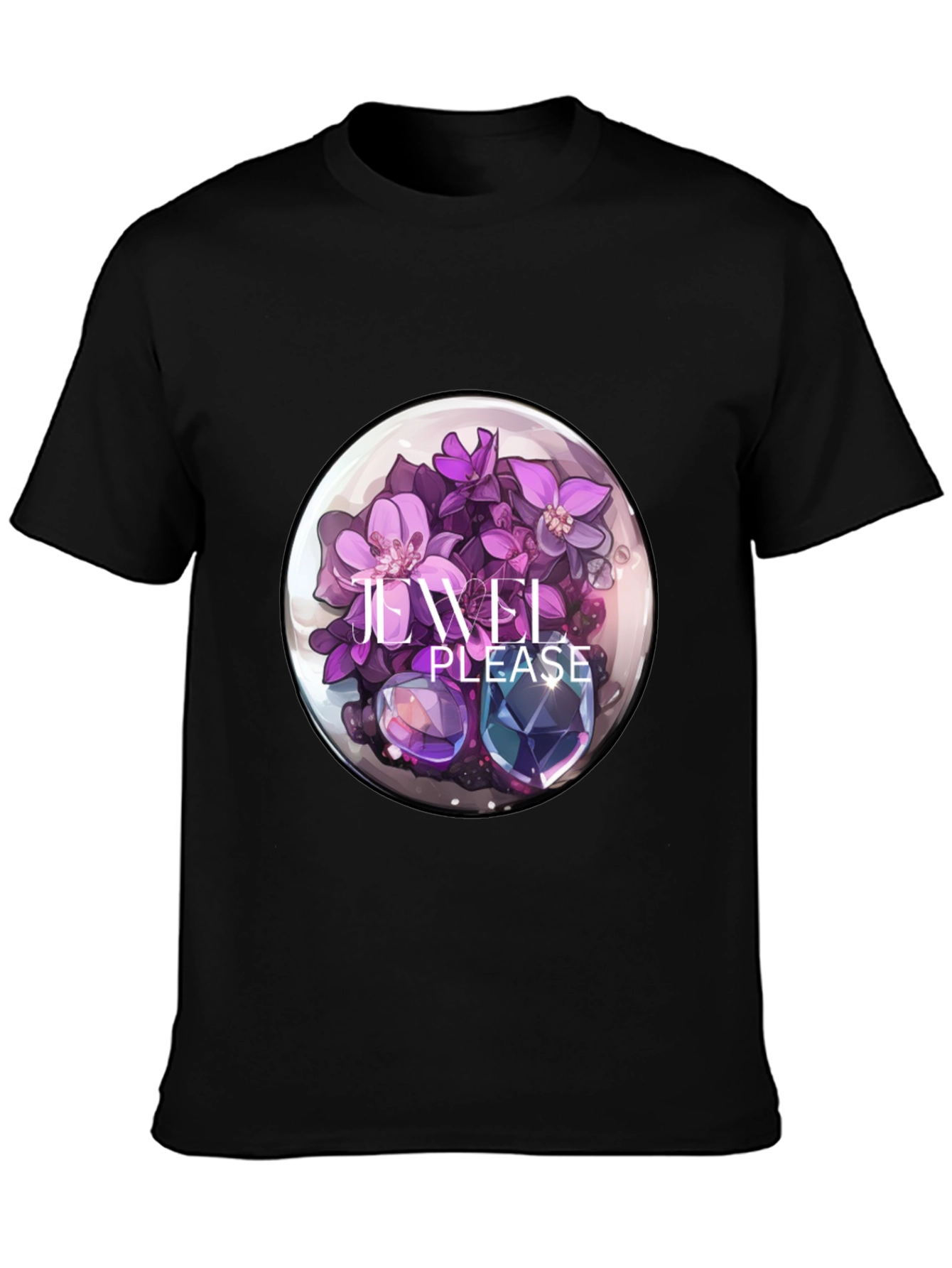 Floral Jewel Graphic Tee - Sleek Black T-Shirt
