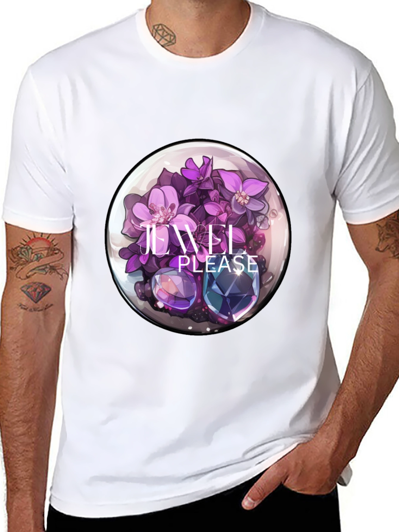 Floral Jewel Graphic Tee - Sleek Black T-Shirt