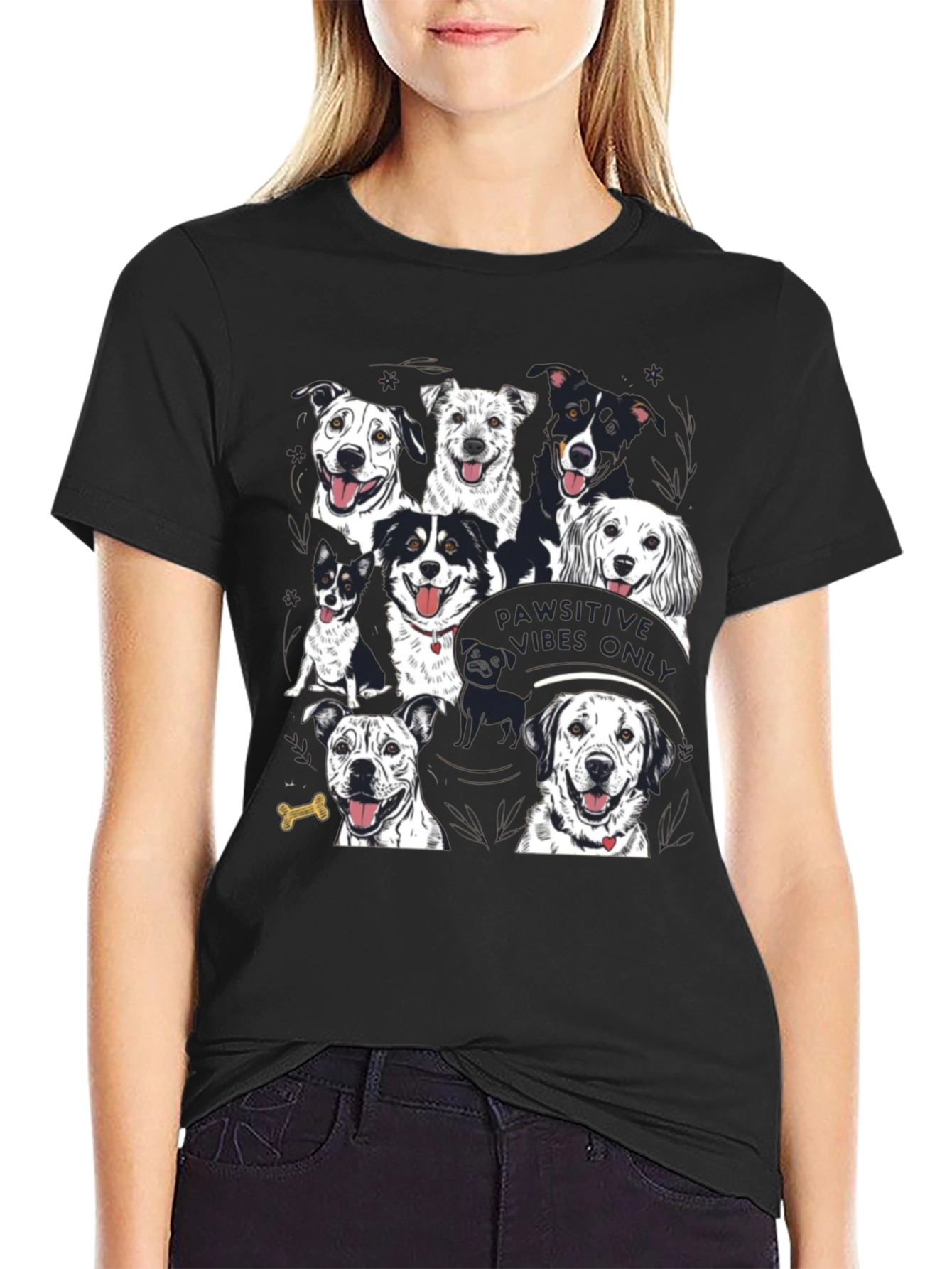Pawsitive Vibes Only Dog Graphic T-Shirt