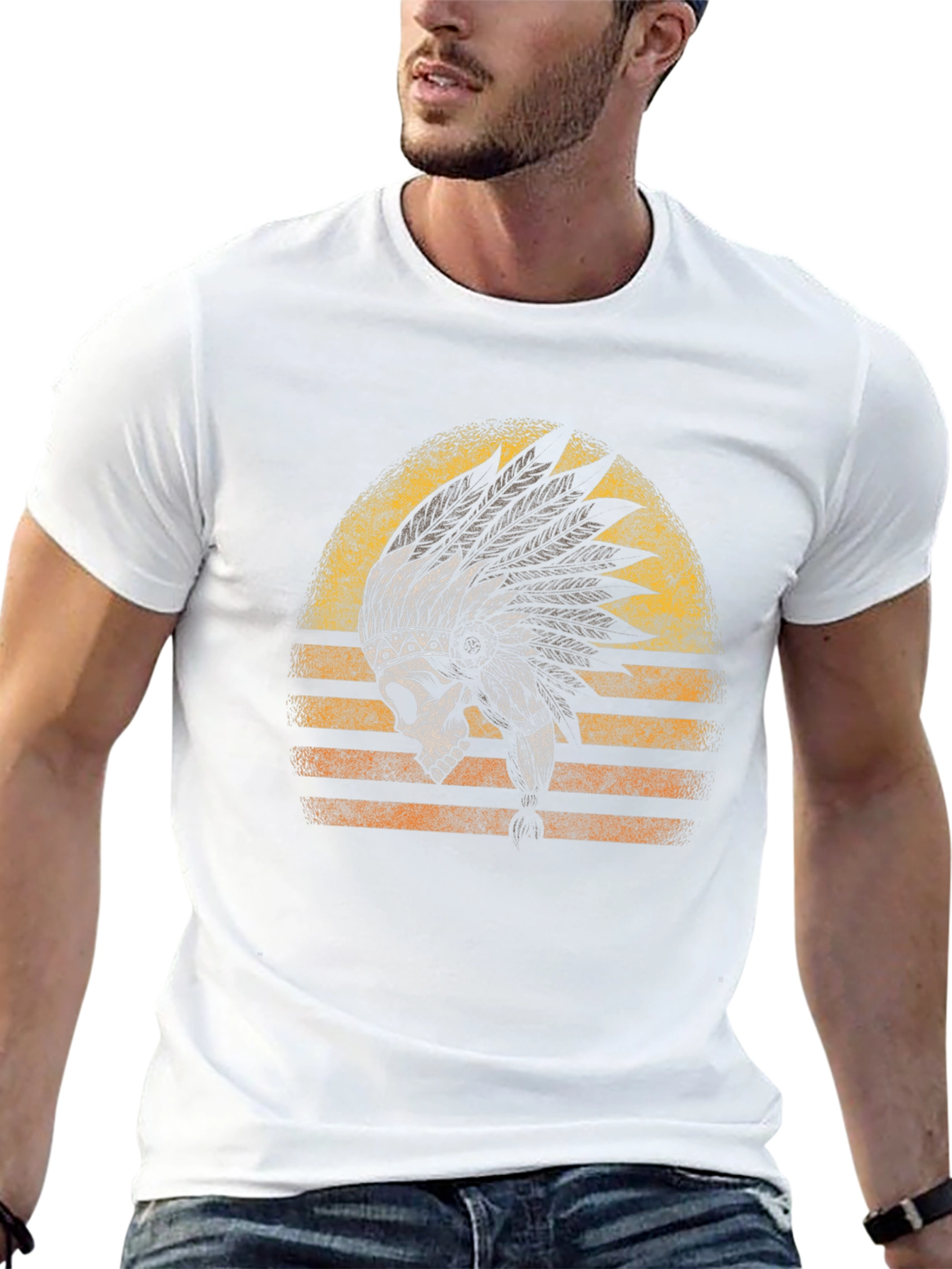 Skull Headdress Graphic Tee - Native American Style T-Shirt