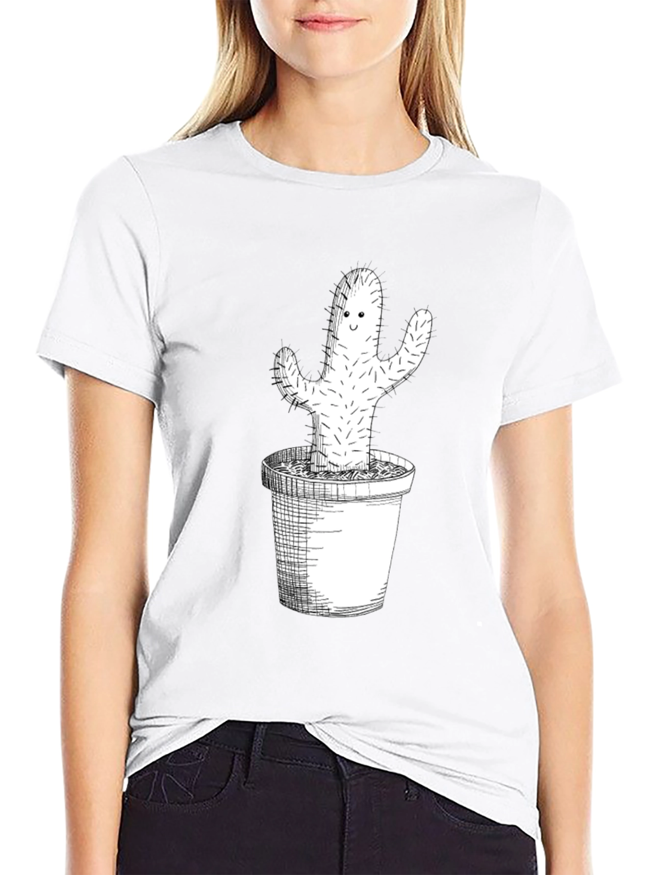 Cactus Graphic Tee - Black Cotton T-Shirt