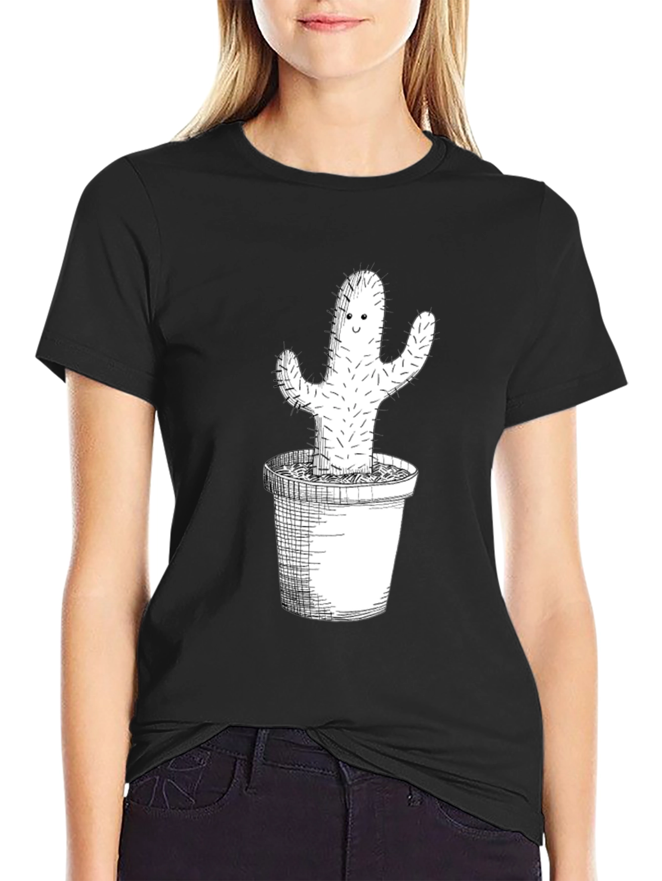 Cactus Graphic Tee - Black Cotton T-Shirt