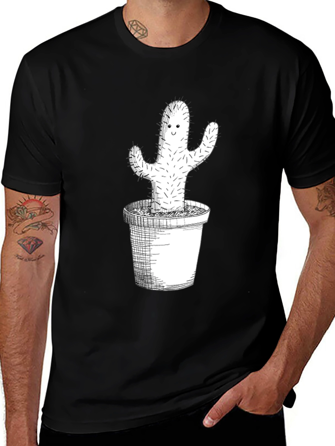 Cactus Graphic Tee - Black Cotton T-Shirt