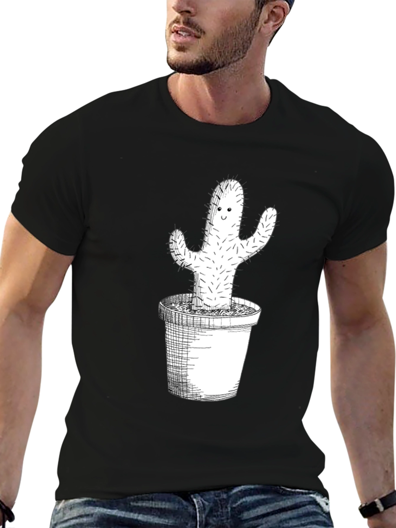 Cactus Graphic Tee - Black Cotton T-Shirt