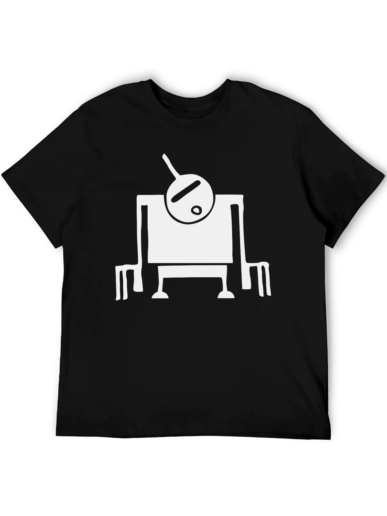 Abstract Robot Graphic Tee - Black Cotton Shirt
