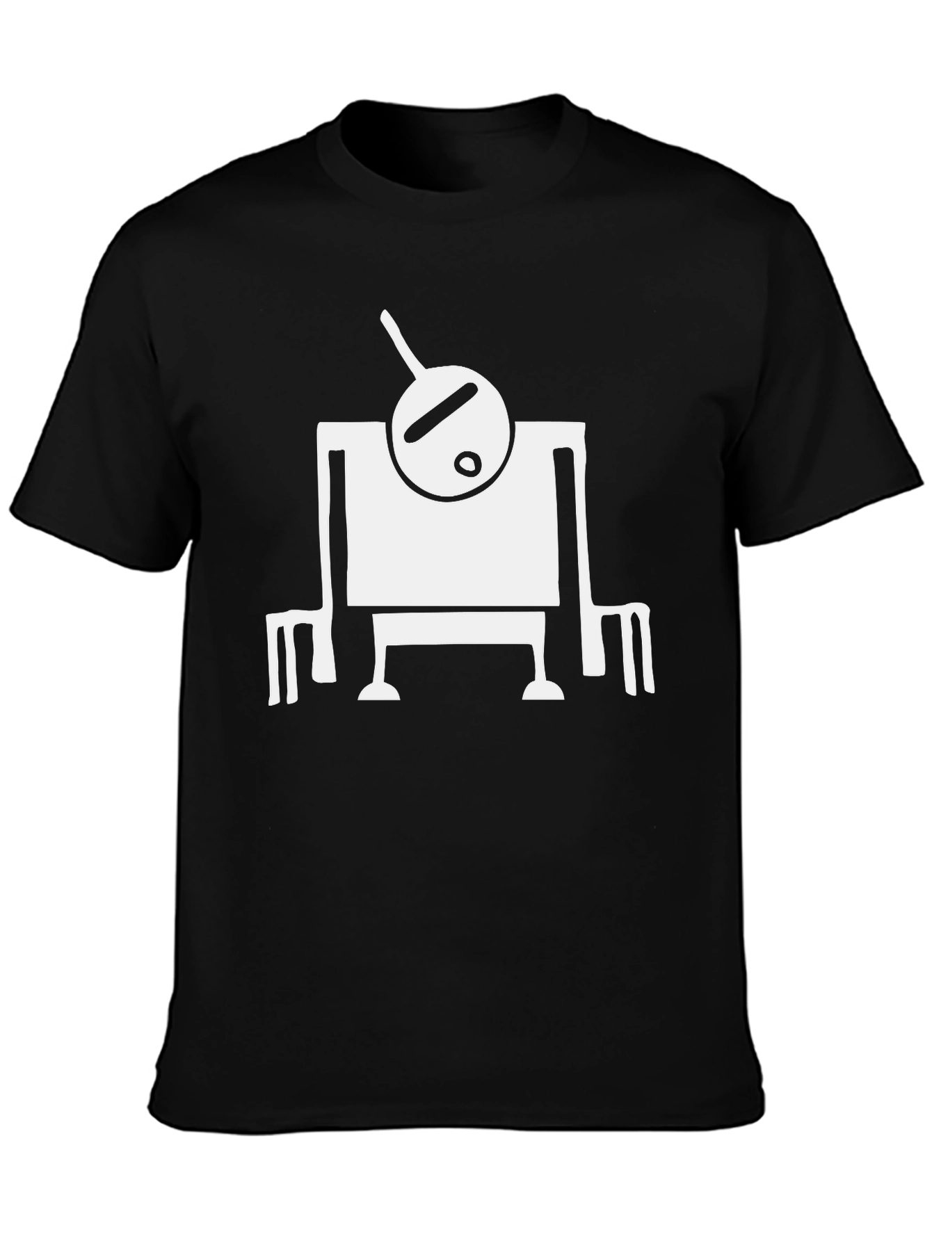 Abstract Robot Graphic Tee - Black Cotton Shirt