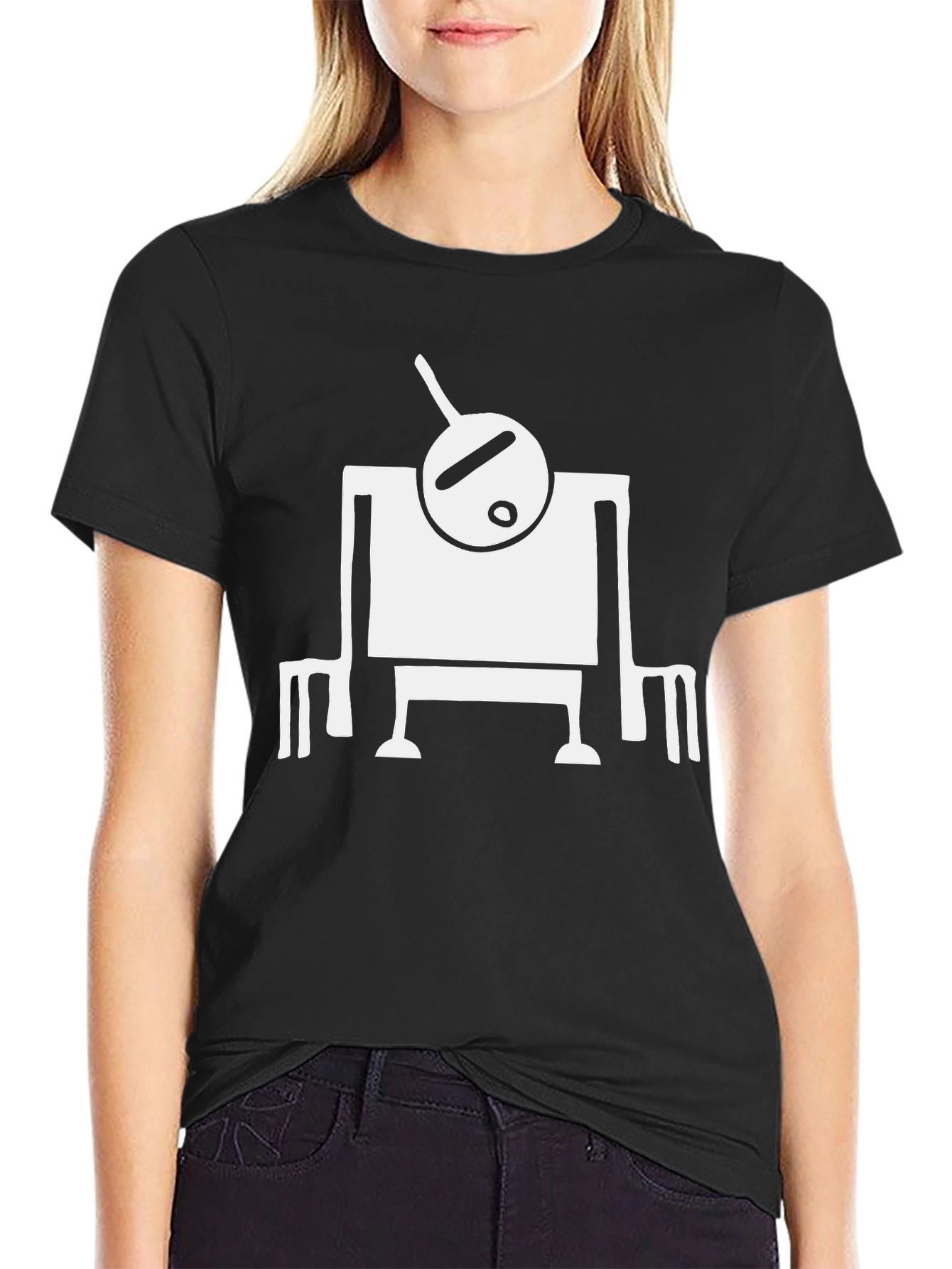 Abstract Robot Graphic Tee - Black Cotton Shirt