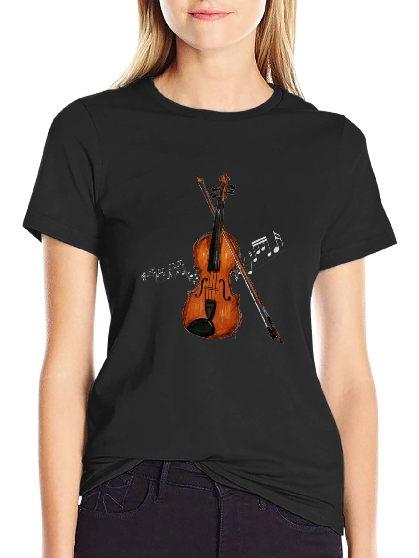Musical T-Shirt: Violin & Notes Graphic Tee