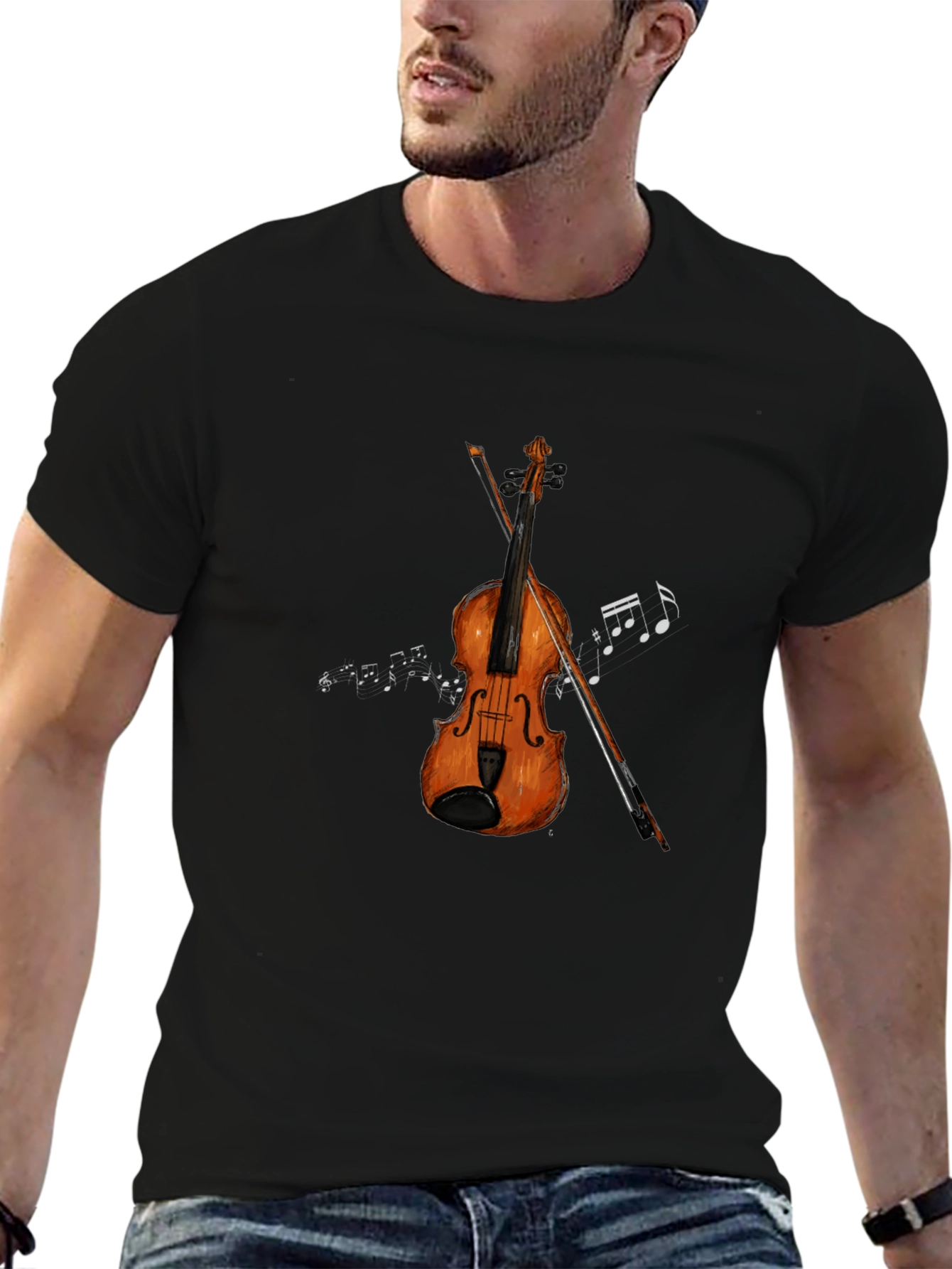 Musical T-Shirt: Violin & Notes Graphic Tee