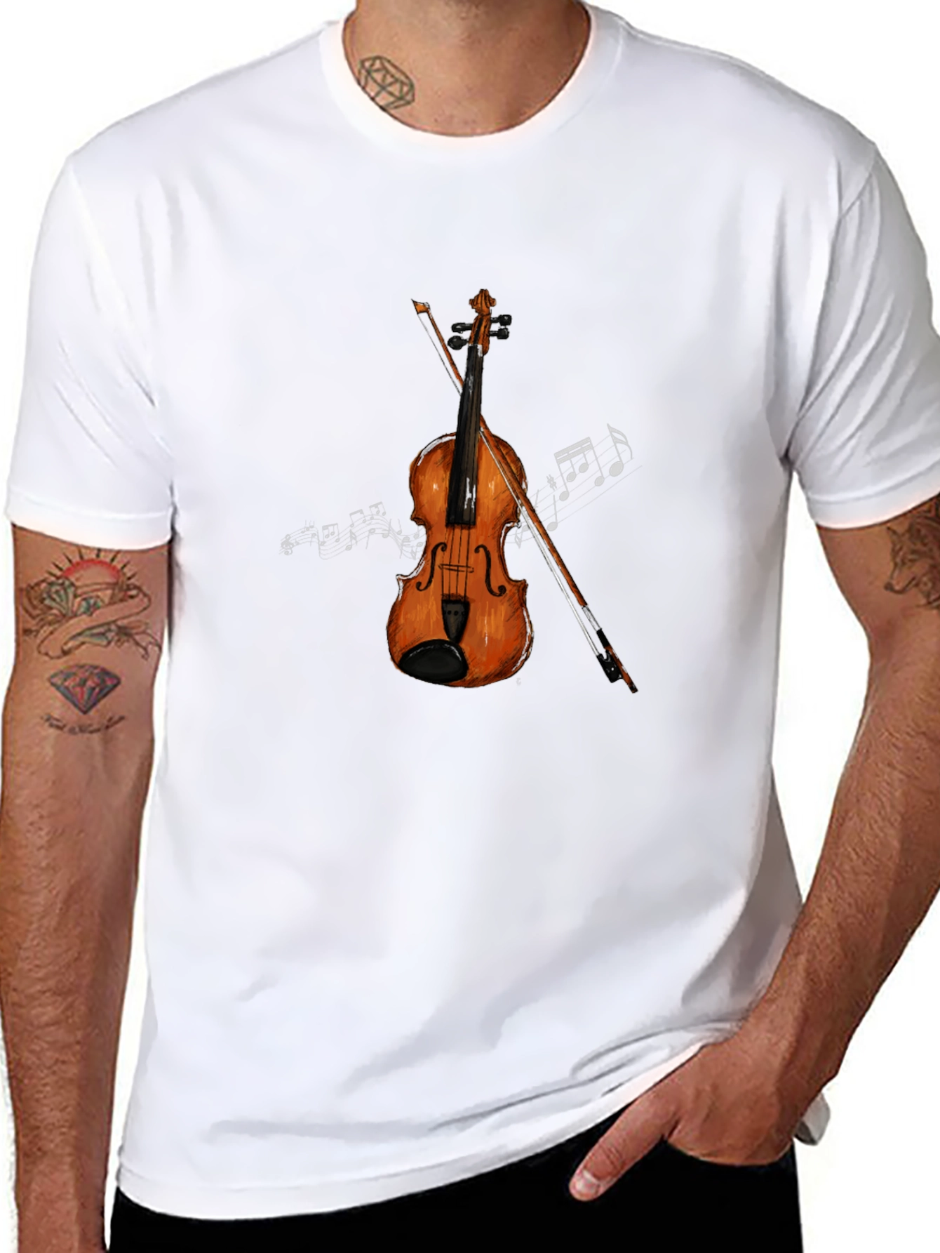 Musical T-Shirt: Violin & Notes Graphic Tee