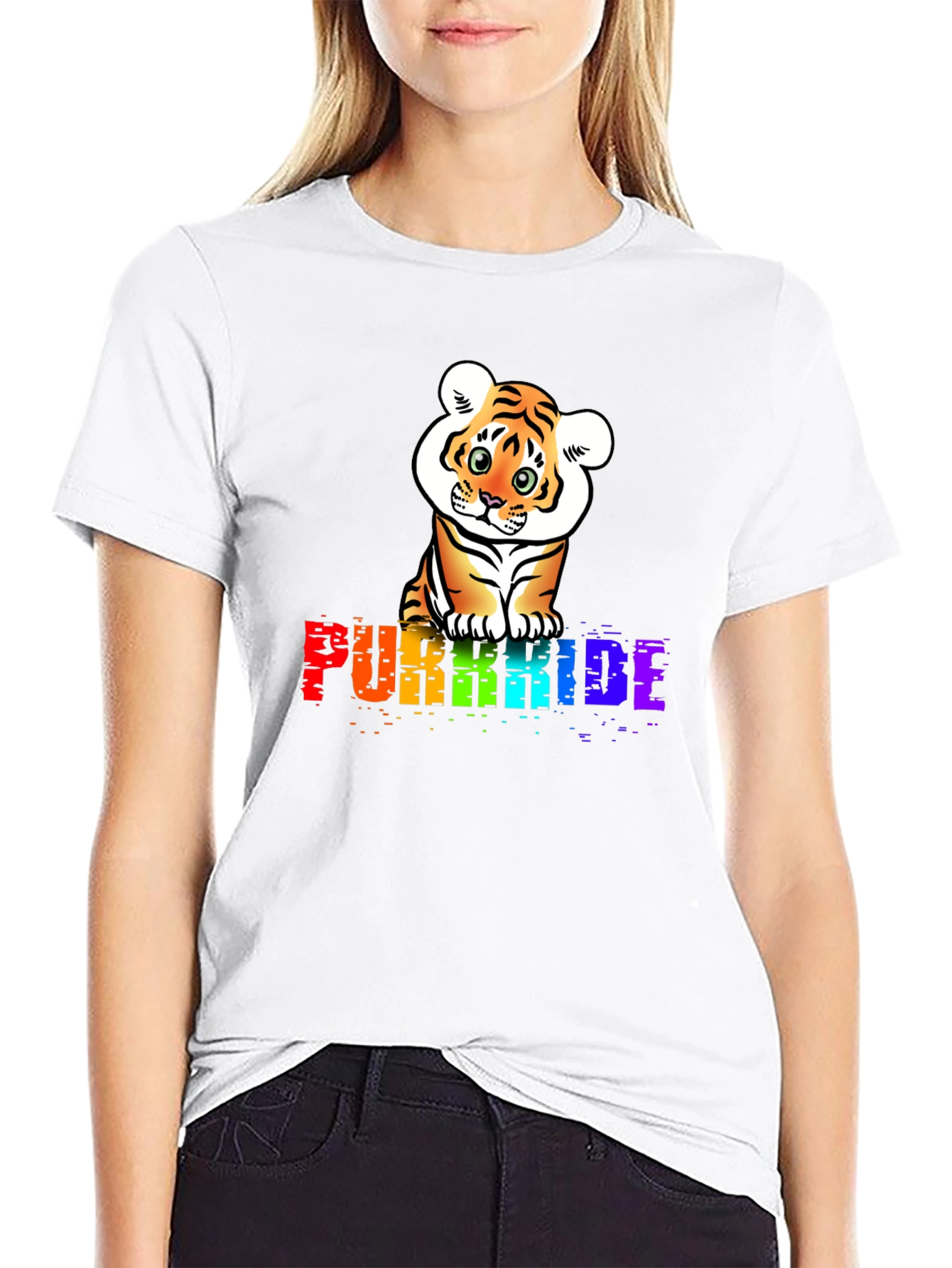 Purrkide Black T-Shirt with Tiger Graphic