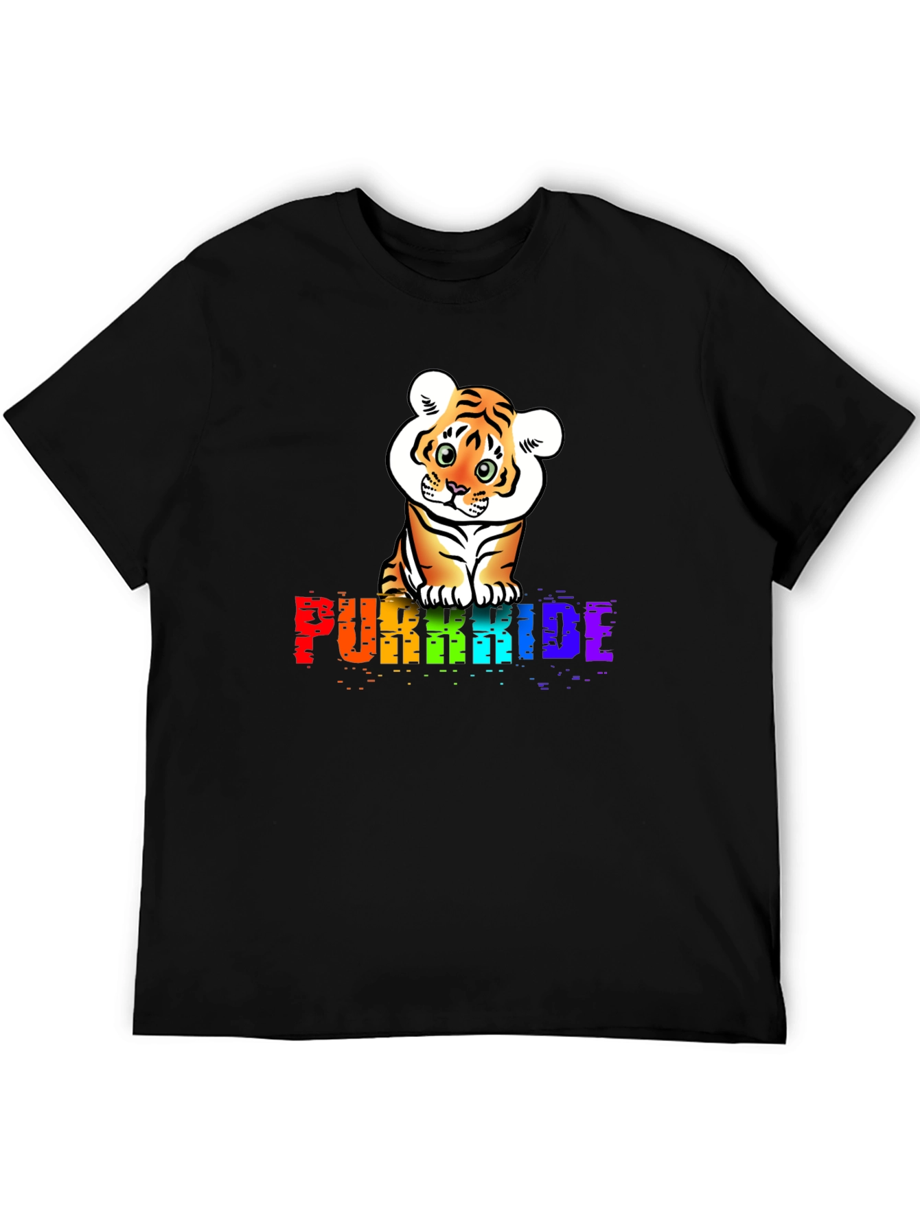 Purrkide Black T-Shirt with Tiger Graphic