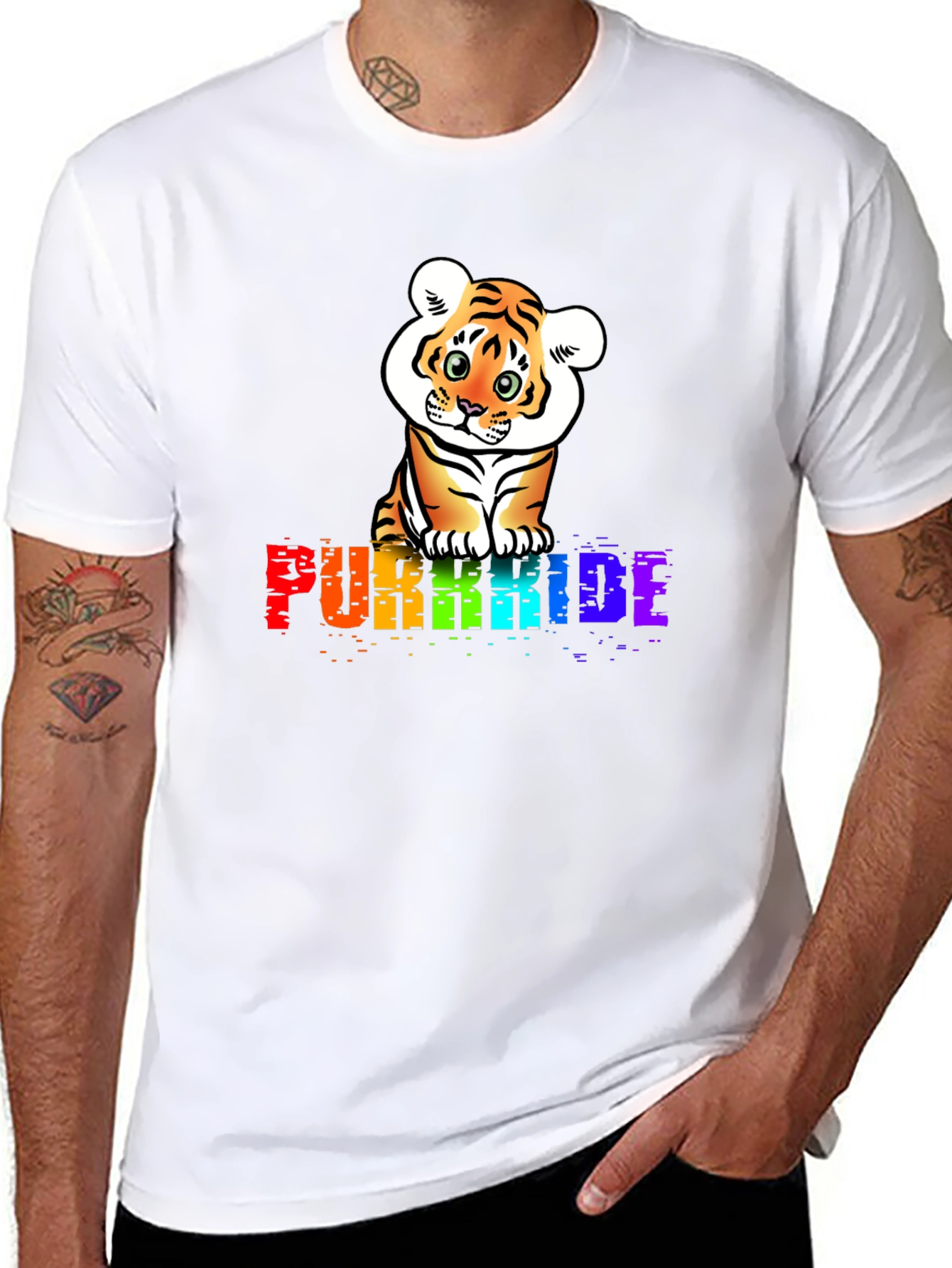 Purrkide Black T-Shirt with Tiger Graphic