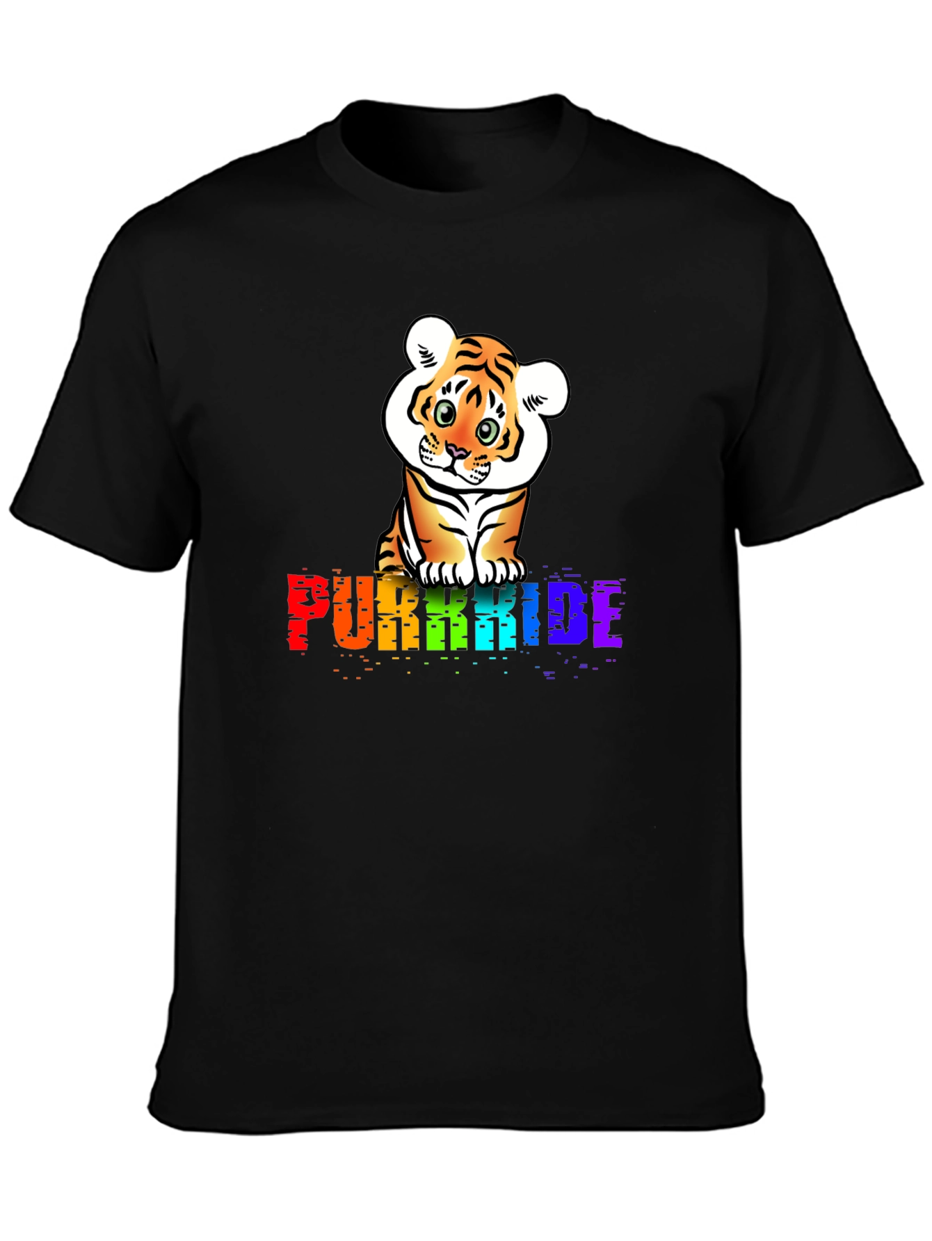 Purrkide Black T-Shirt with Tiger Graphic