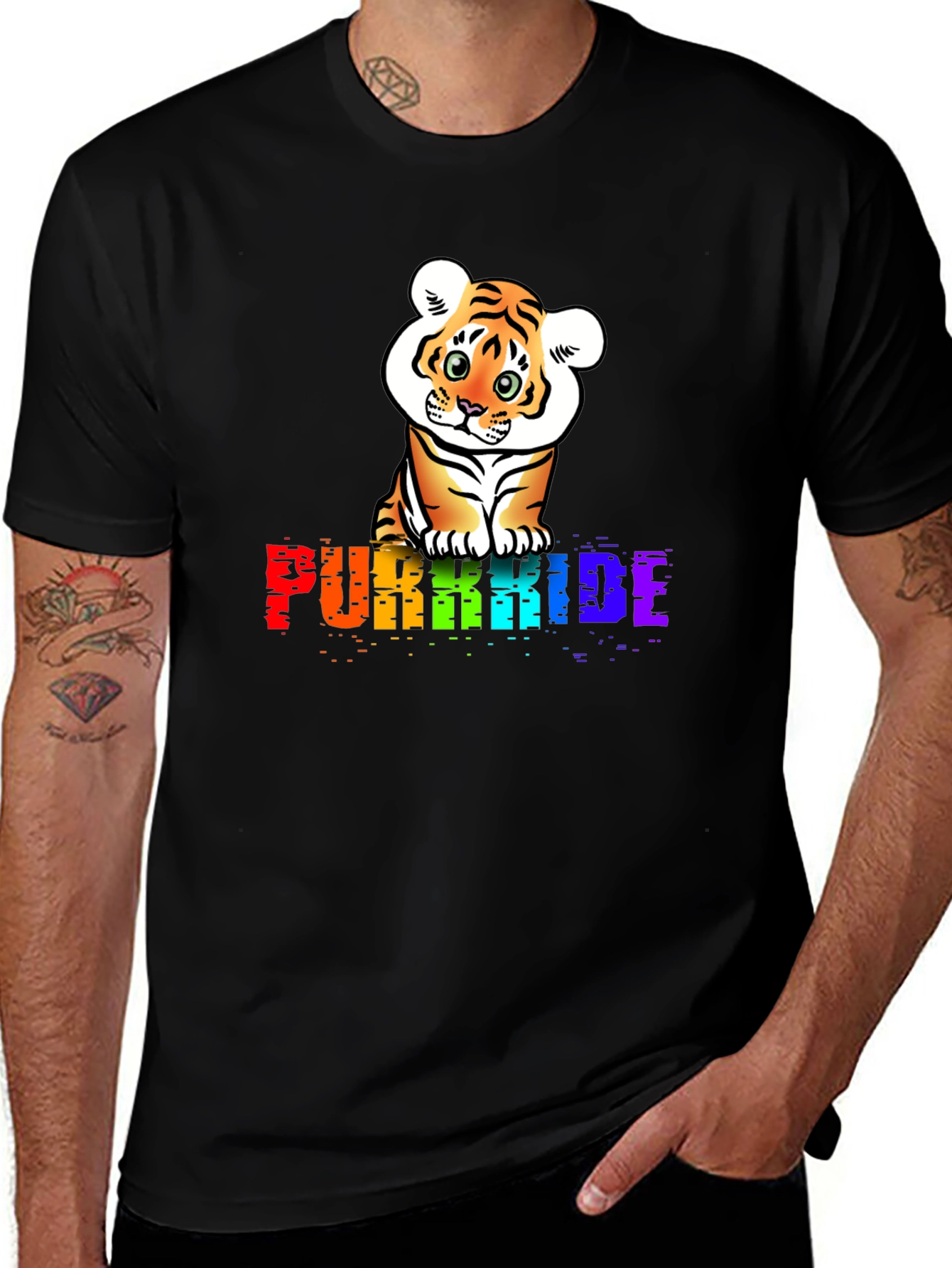 Purrkide Black T-Shirt with Tiger Graphic