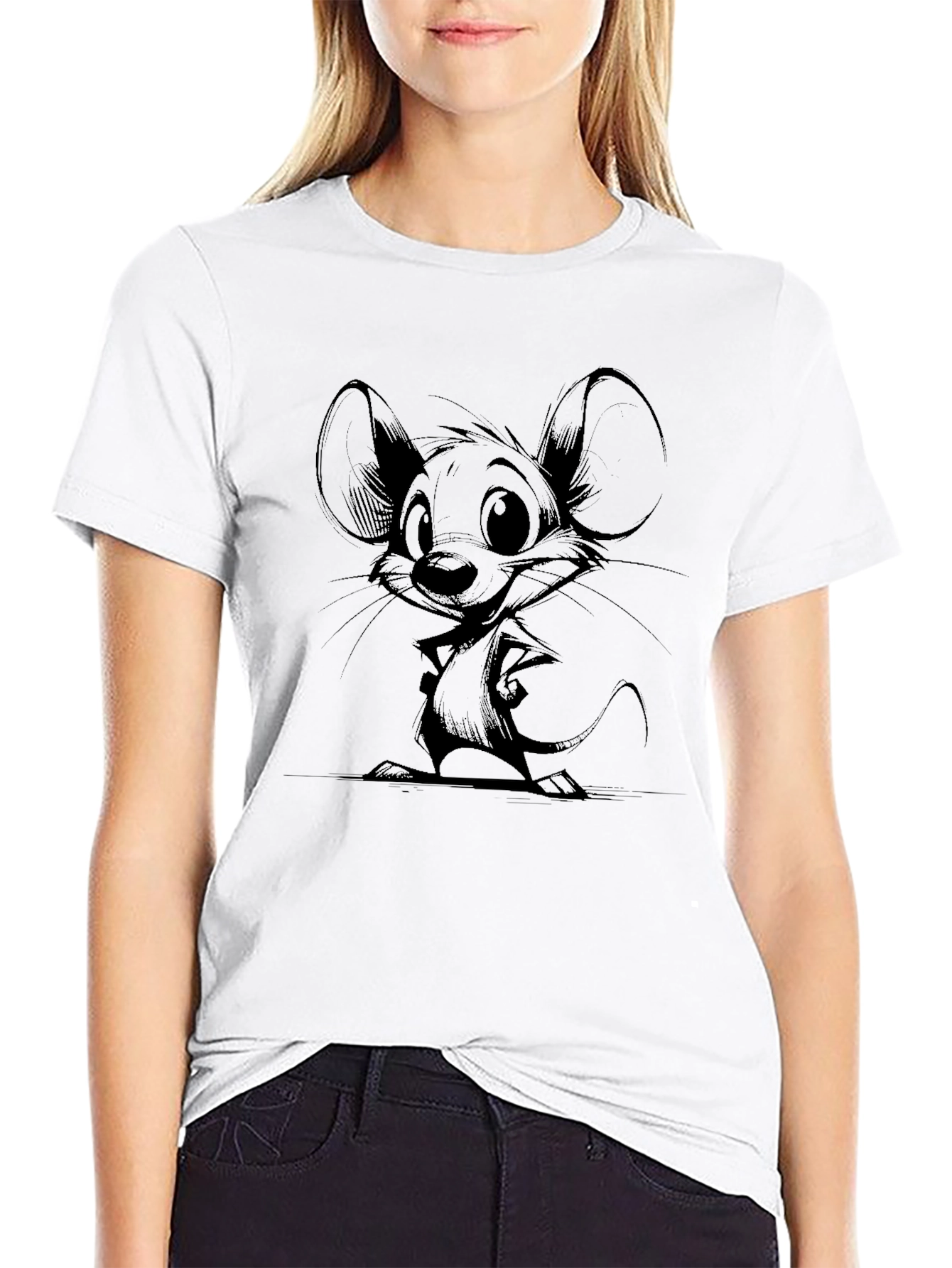 Cartoon Mouse Graphic Black T-Shirt