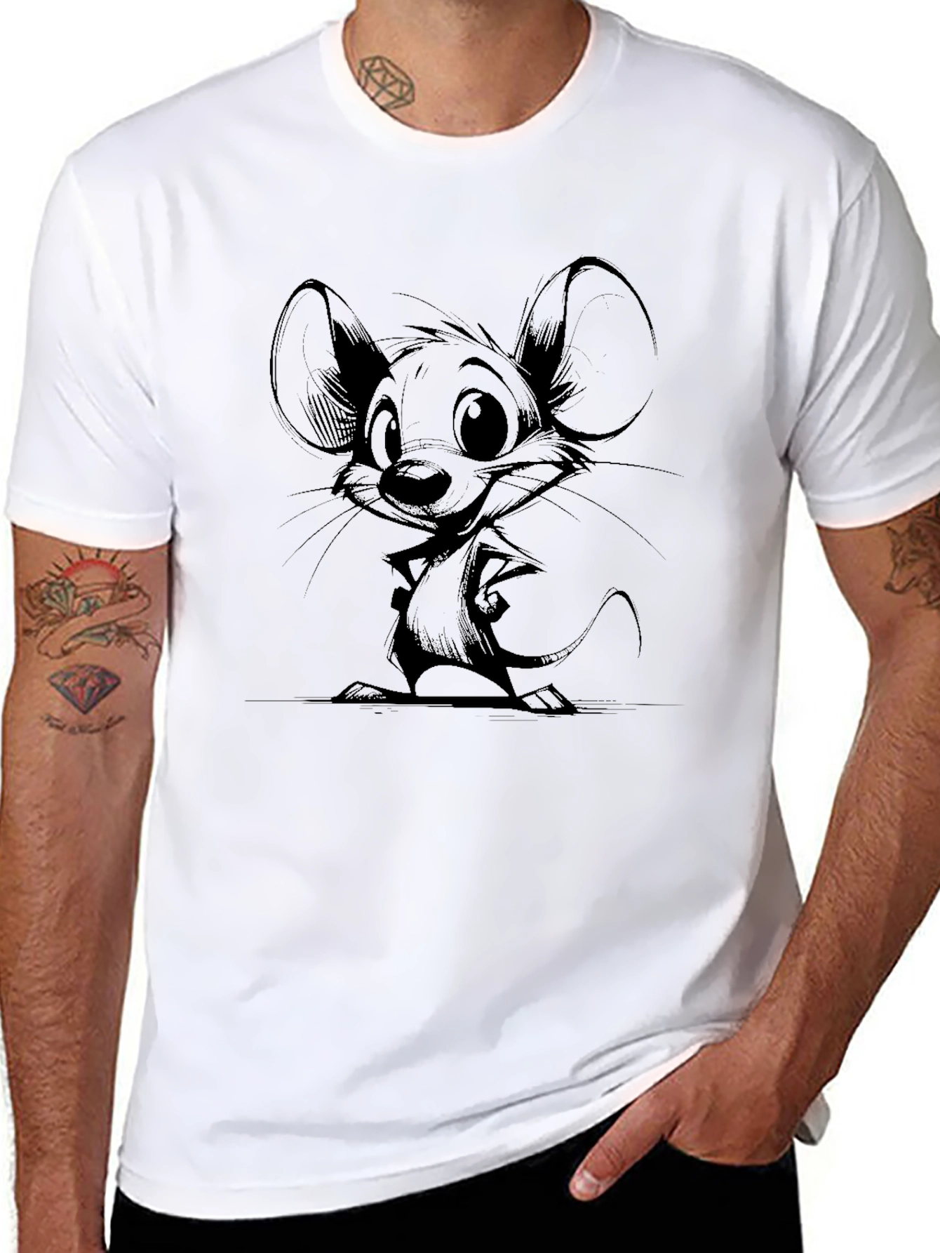 Cartoon Mouse Graphic Black T-Shirt