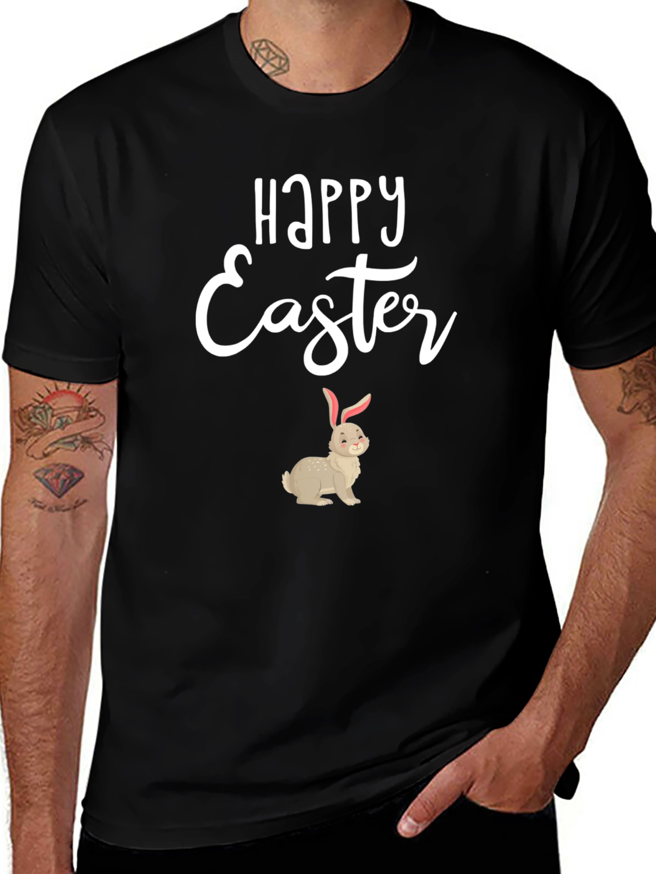 Happy Easter Bunny Graphic Tee - Black