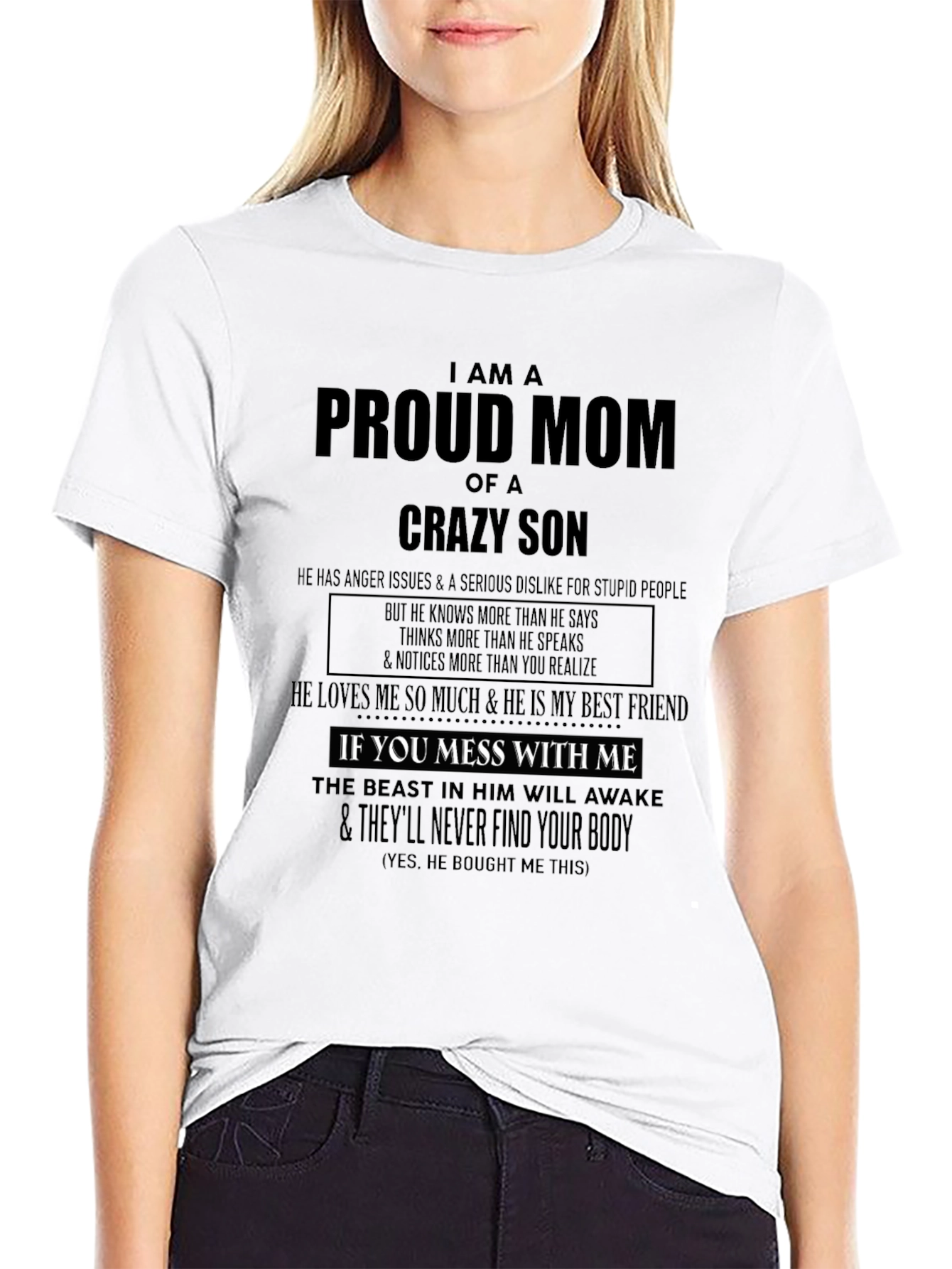 Proud Mom of Crazy Son Graphic Tee - Black
