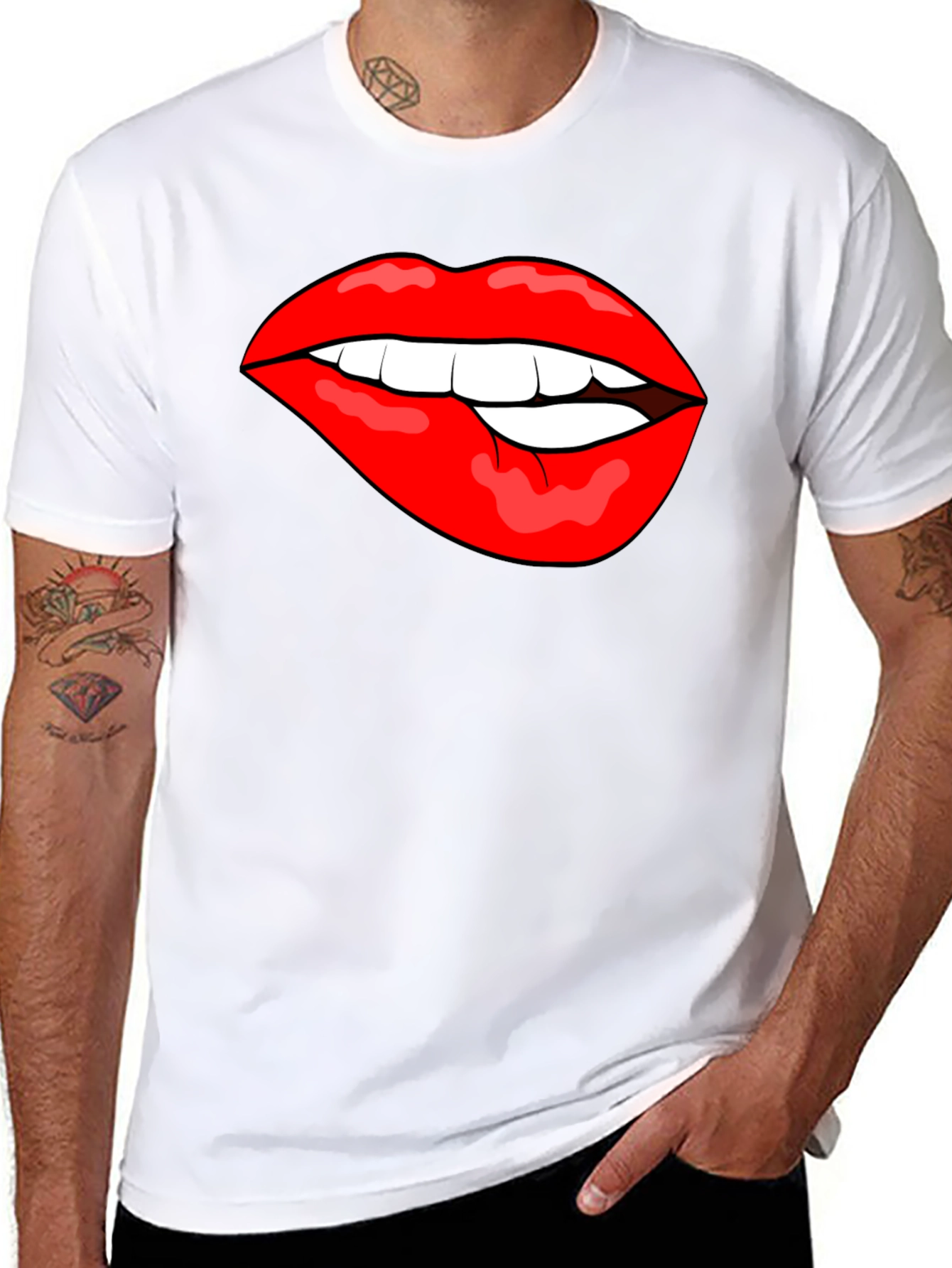 Biting Lips Graphic T-Shirt - Bold Black Cotton Tee