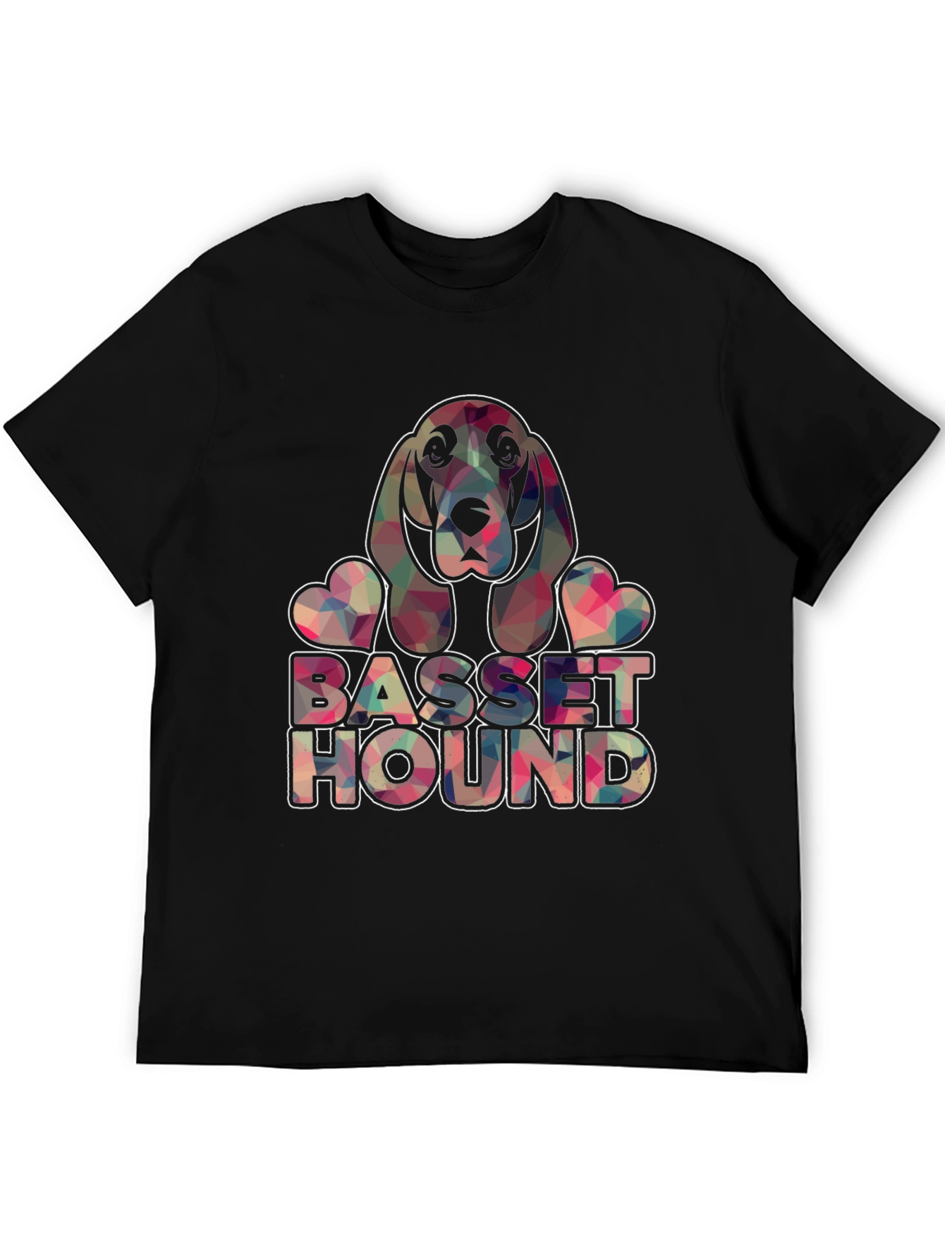 Basset Hound Geometric Design Black T-Shirt