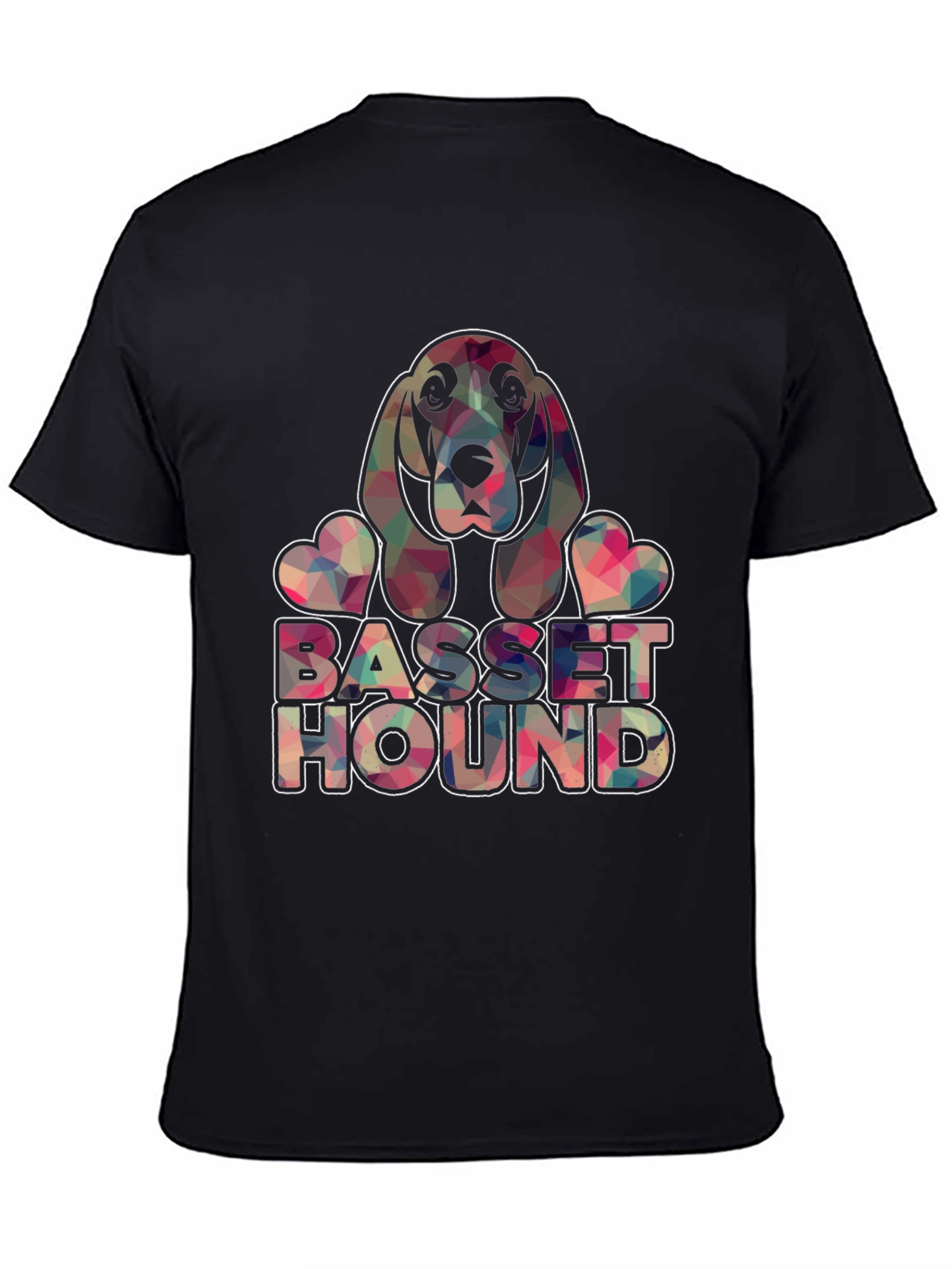 Basset Hound Geometric Design Black T-Shirt