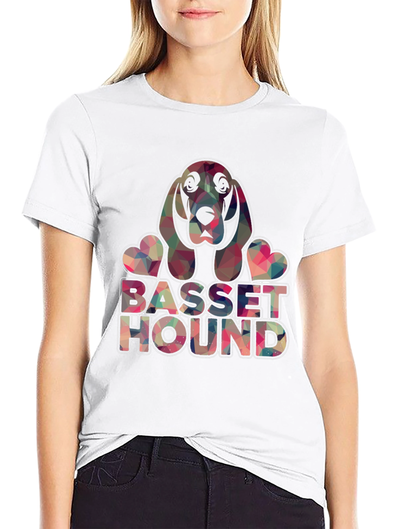 Basset Hound Geometric Design Black T-Shirt