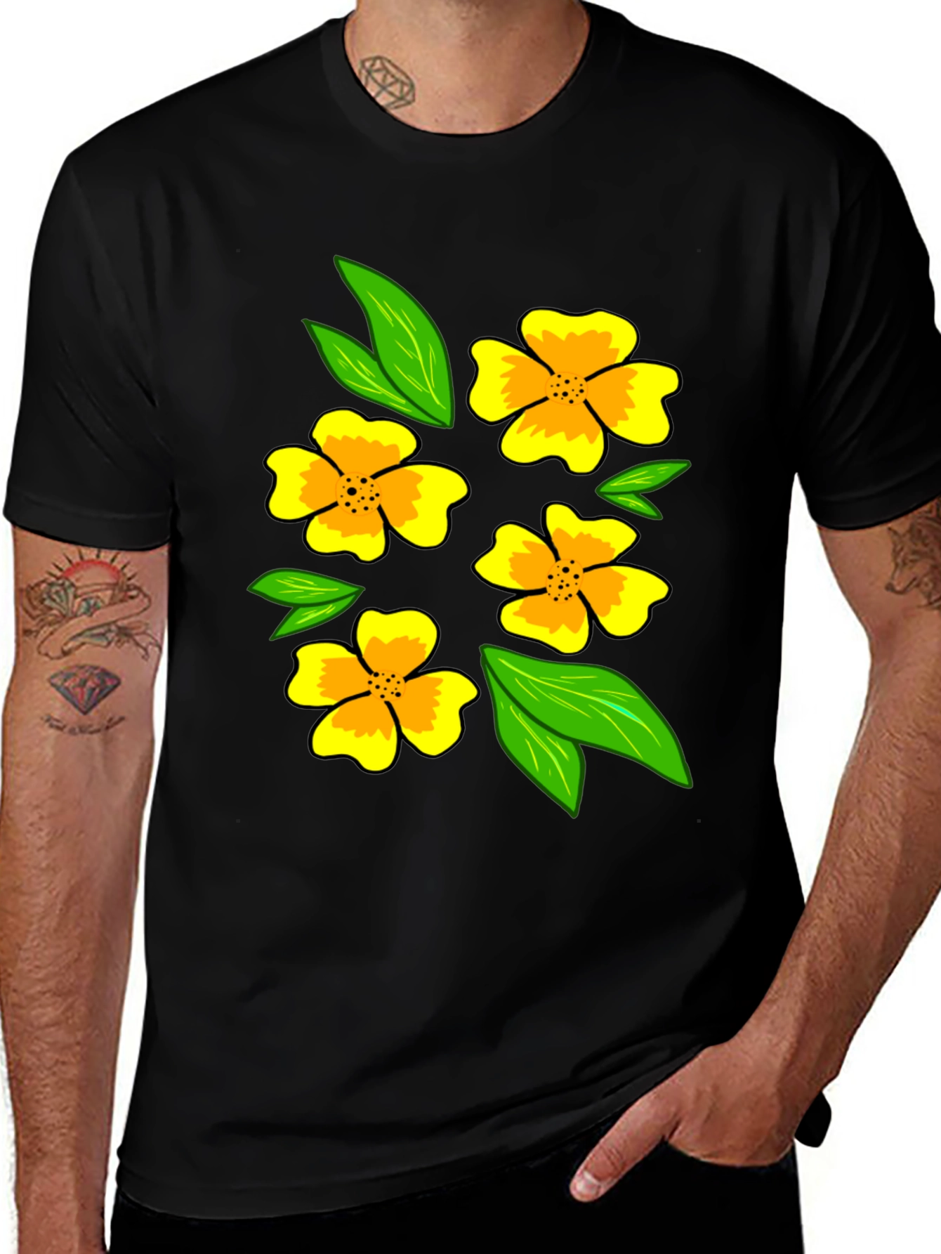 Floral Print Black T-Shirt - Mens Casual Fashion