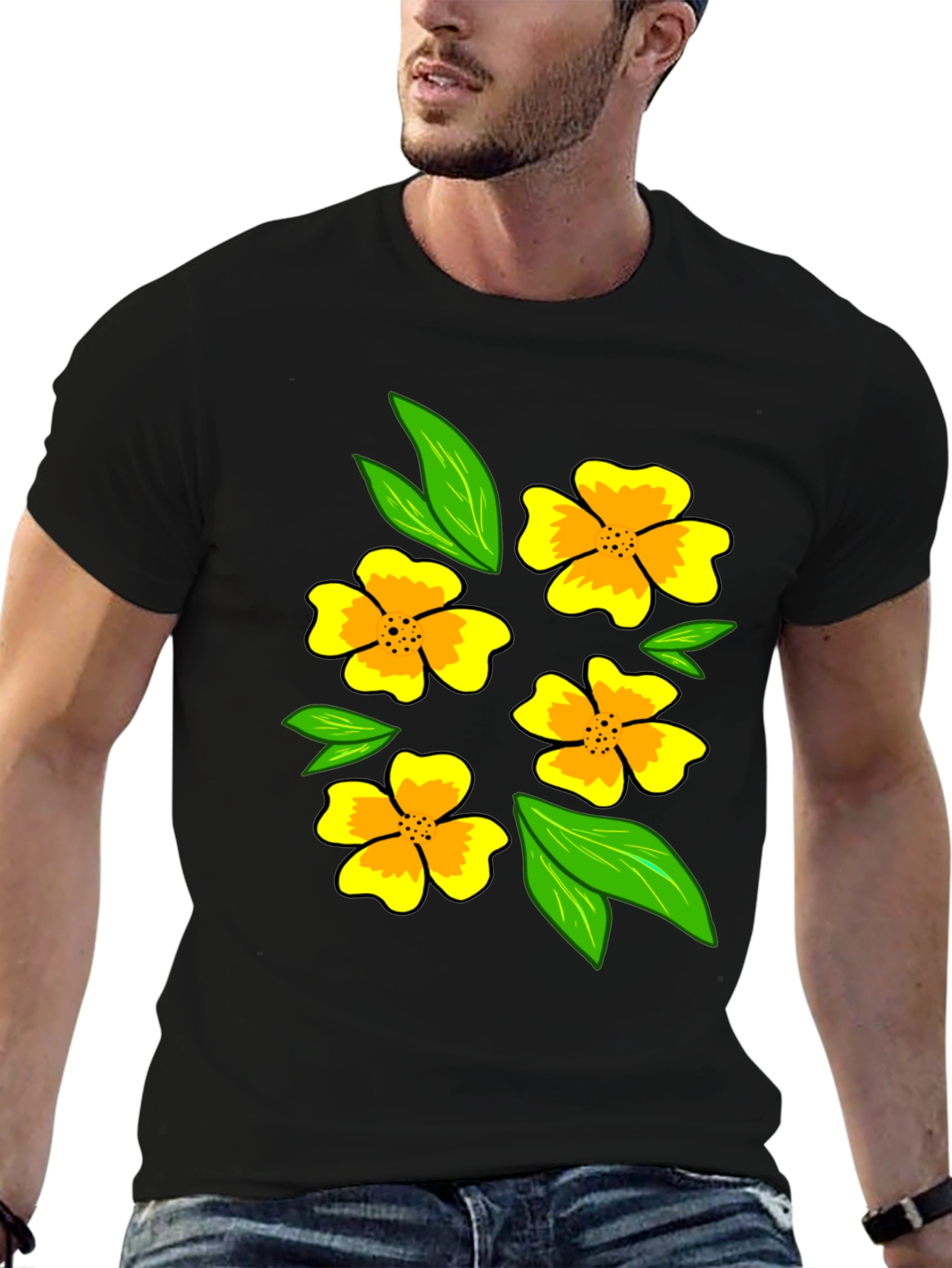 Floral Print Black T-Shirt - Mens Casual Fashion