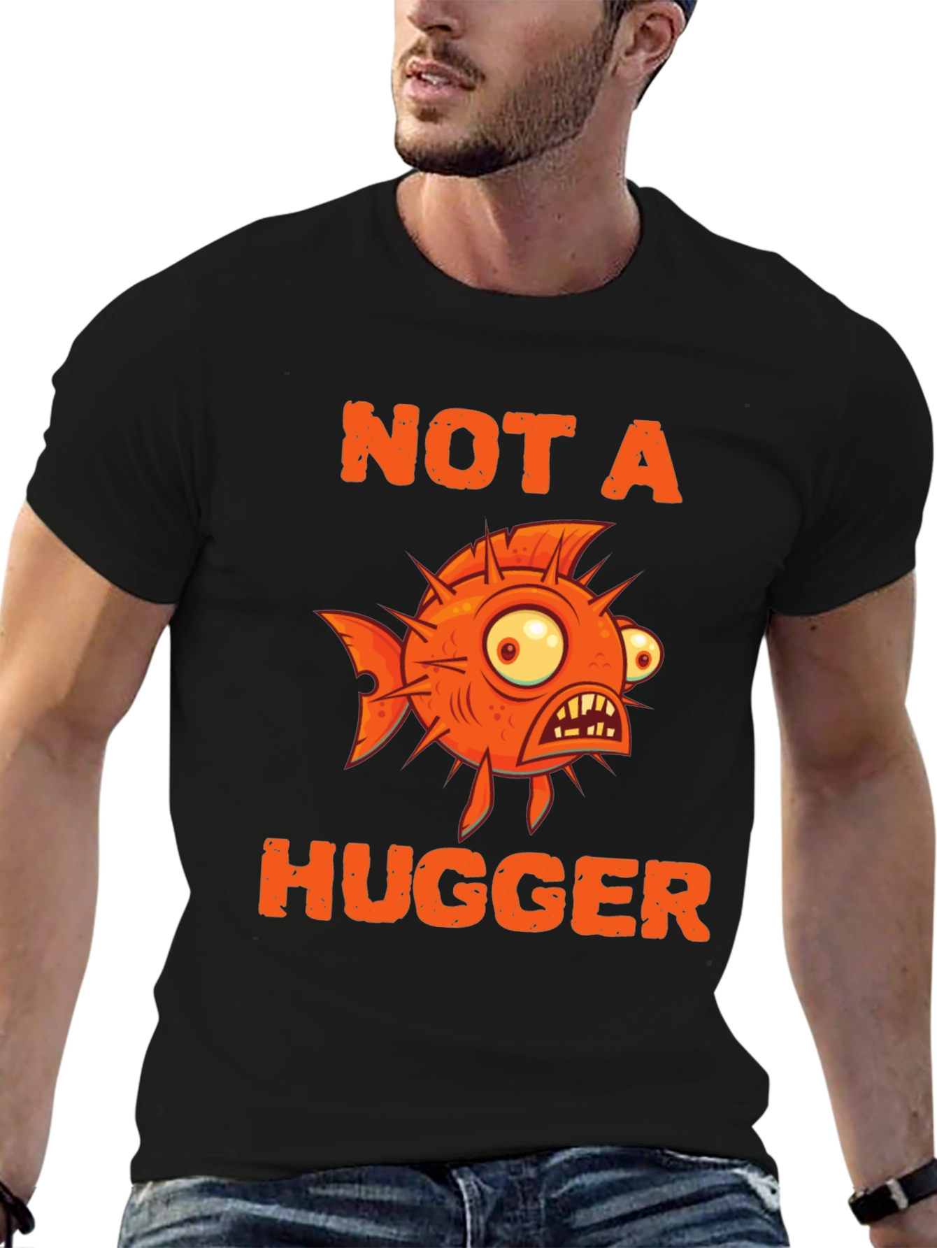 Not A Hugger Funny Pufferfish Graphic Tee